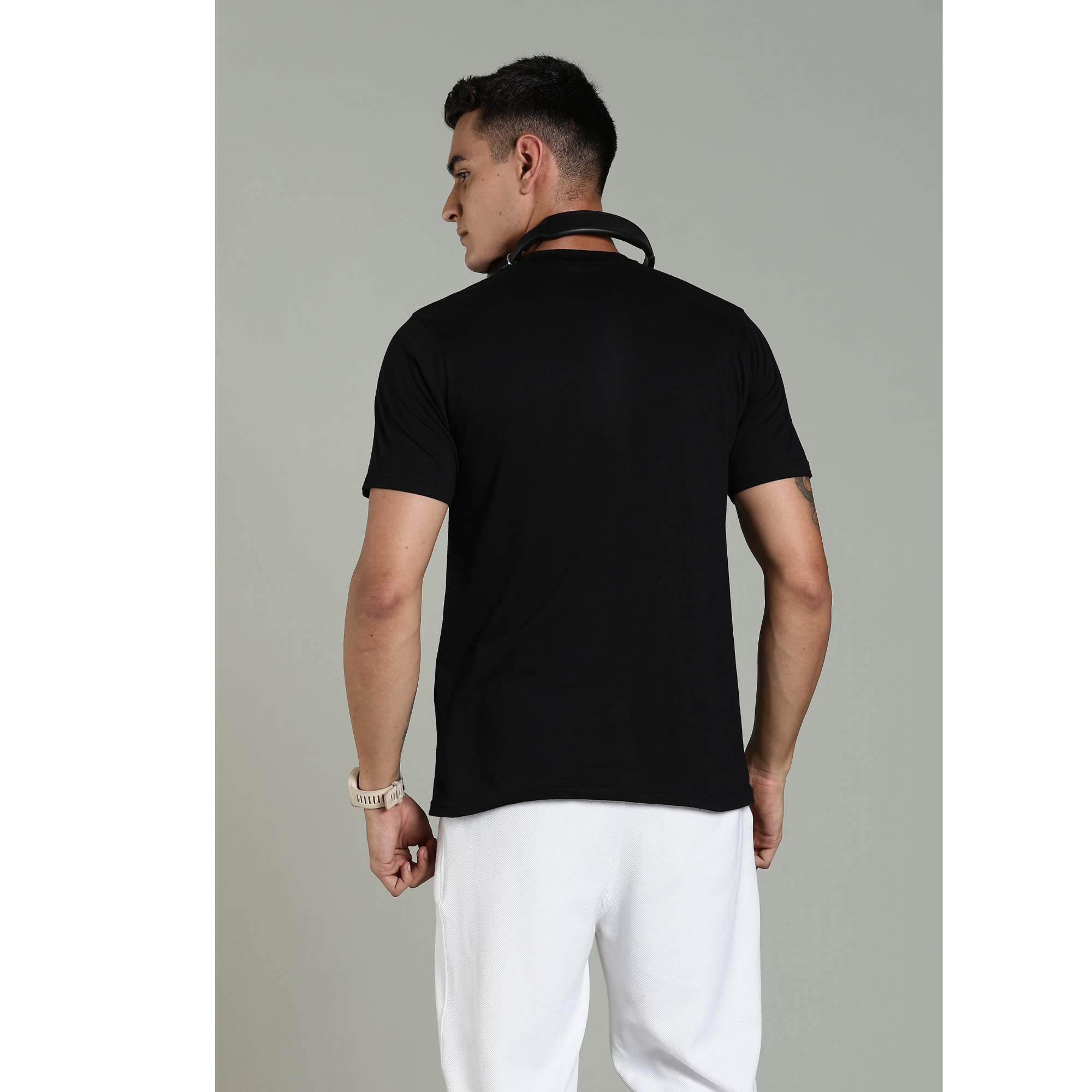 Mens Black Cotton Regular T-Shirt