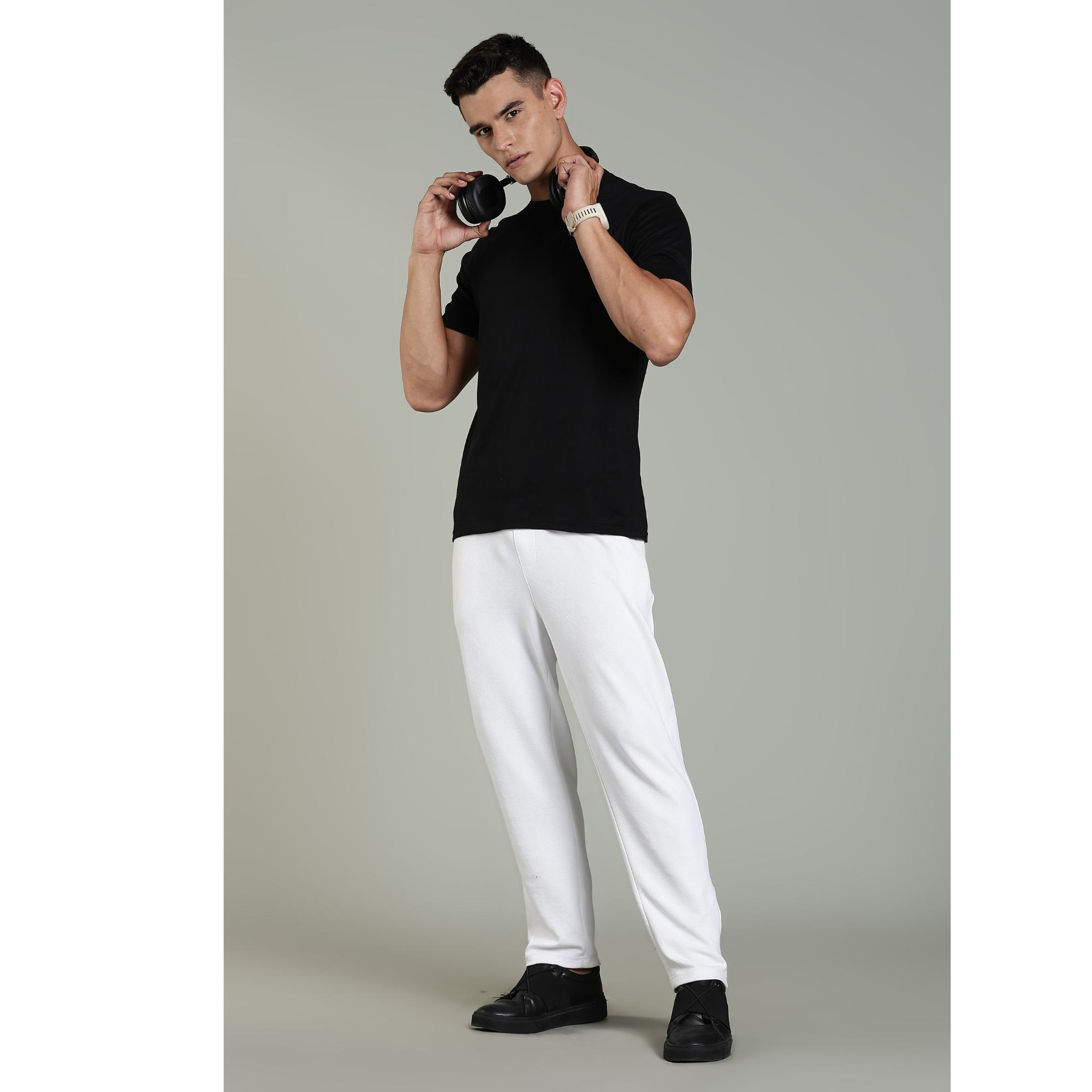 Mens Black Cotton Regular T-Shirt