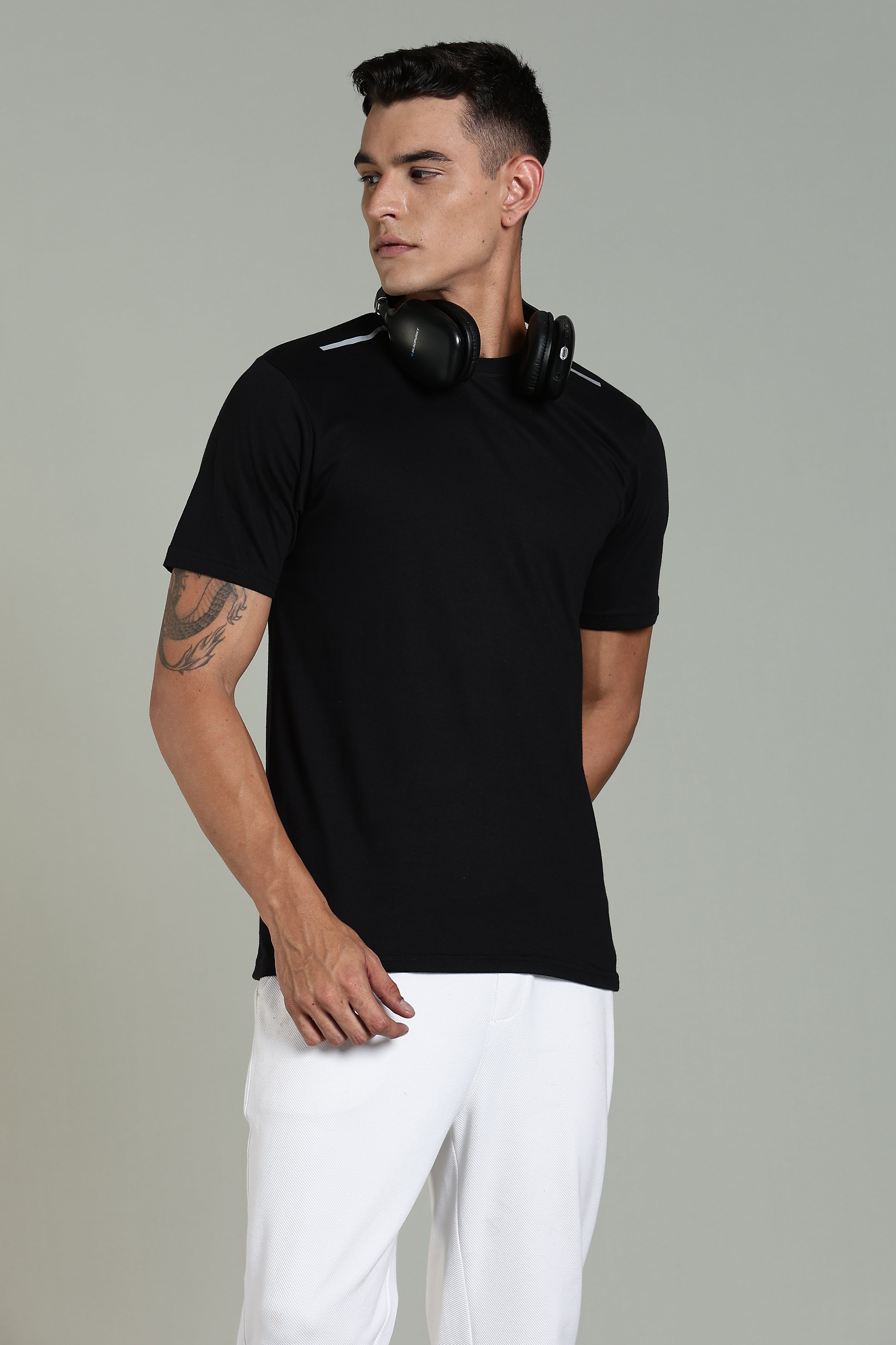Mens Black Cotton Regular T-Shirt