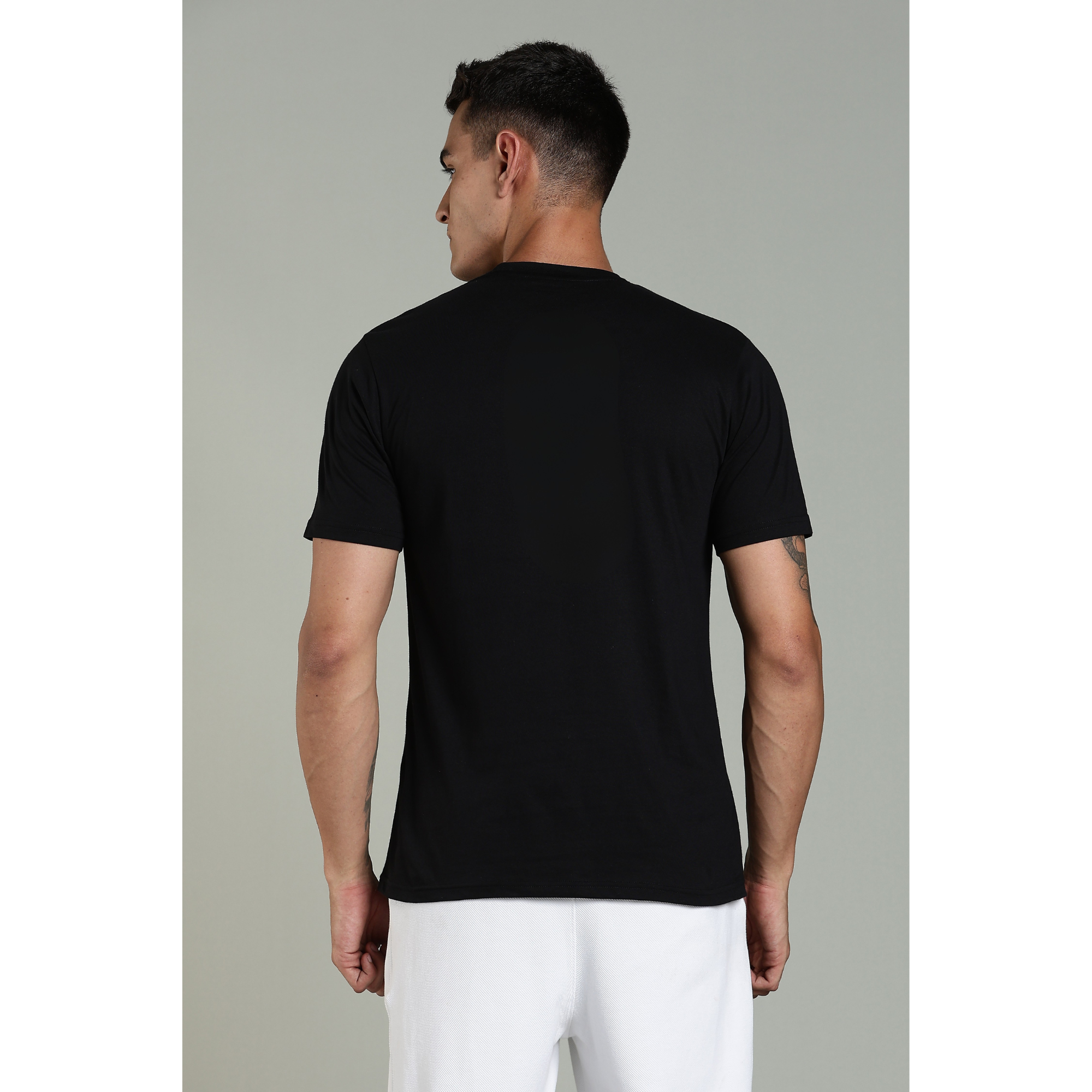 Mens Black Cotton Regular T-Shirt