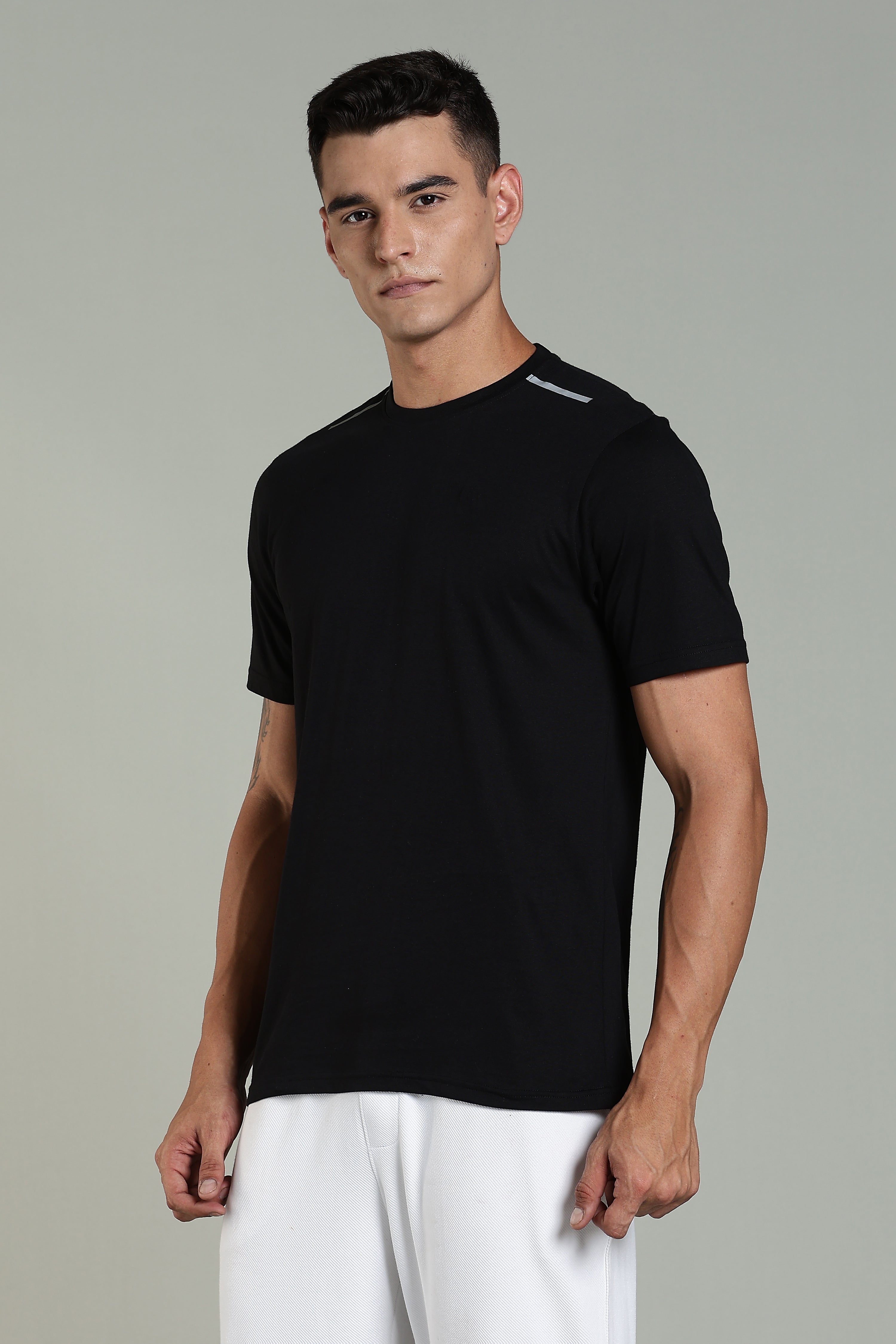 Mens Black Cotton Regular T-Shirt