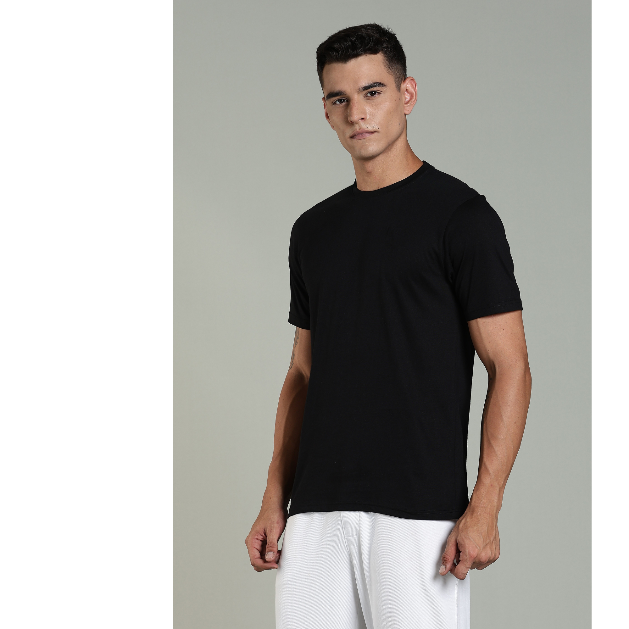Mens Black Cotton Regular T-Shirt