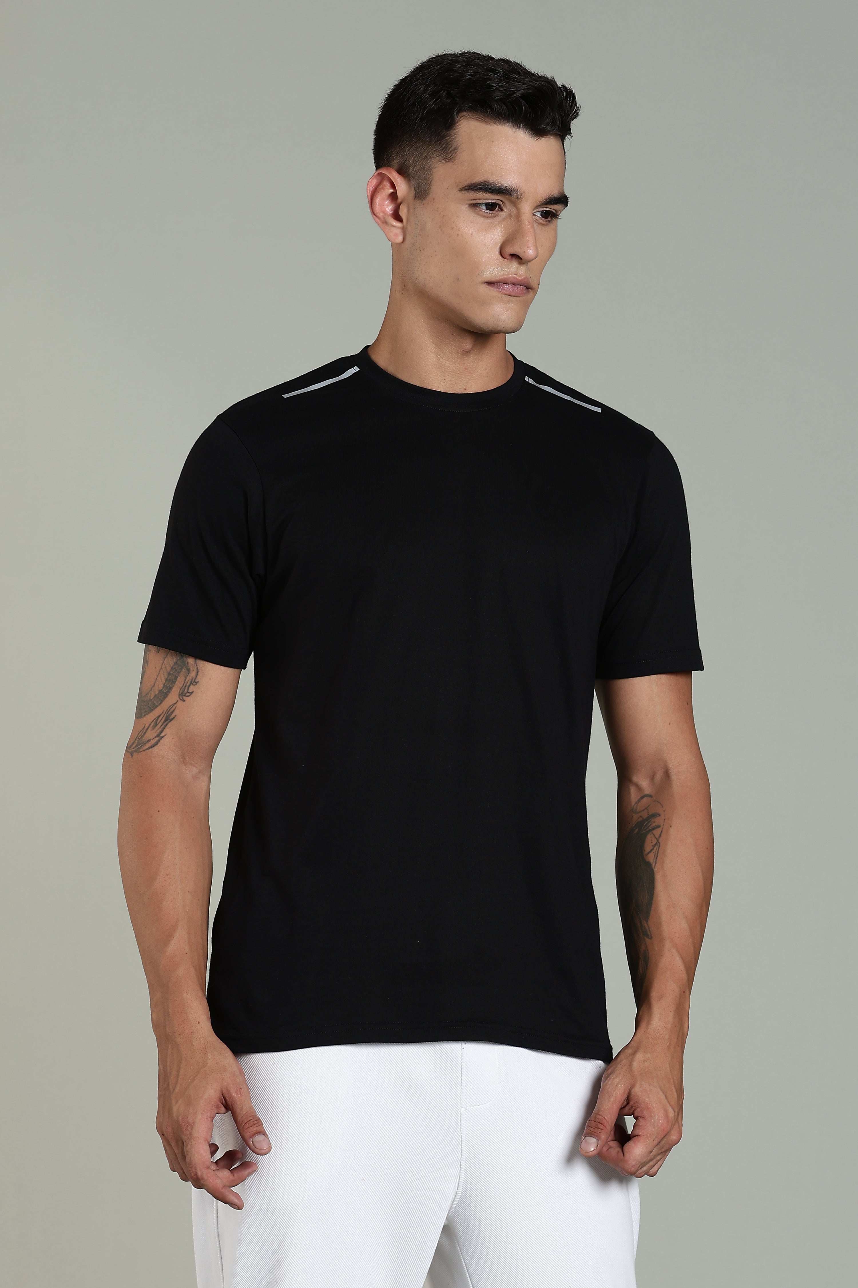Mens Black Cotton Regular T-Shirt