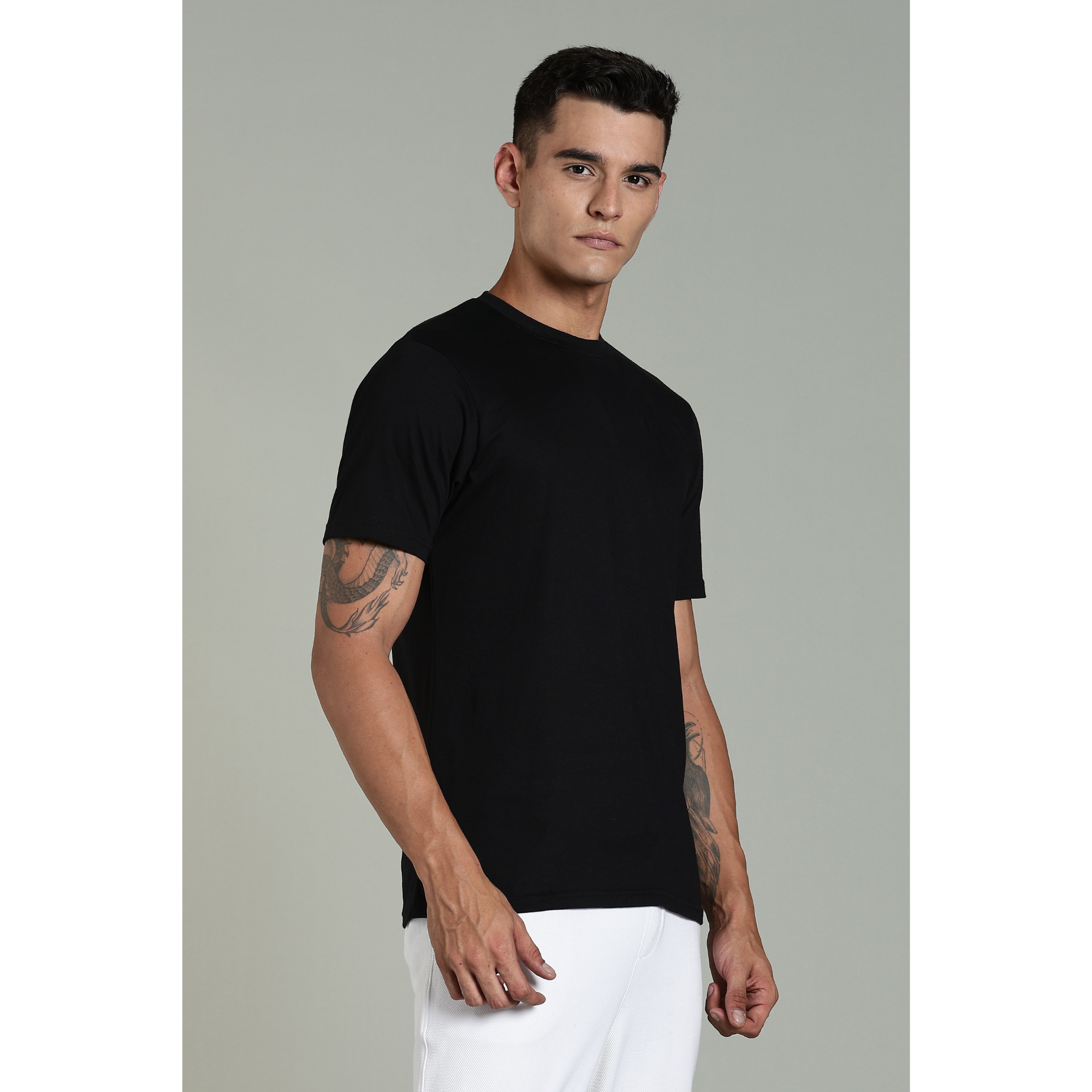 Mens Black Cotton Regular T-Shirt