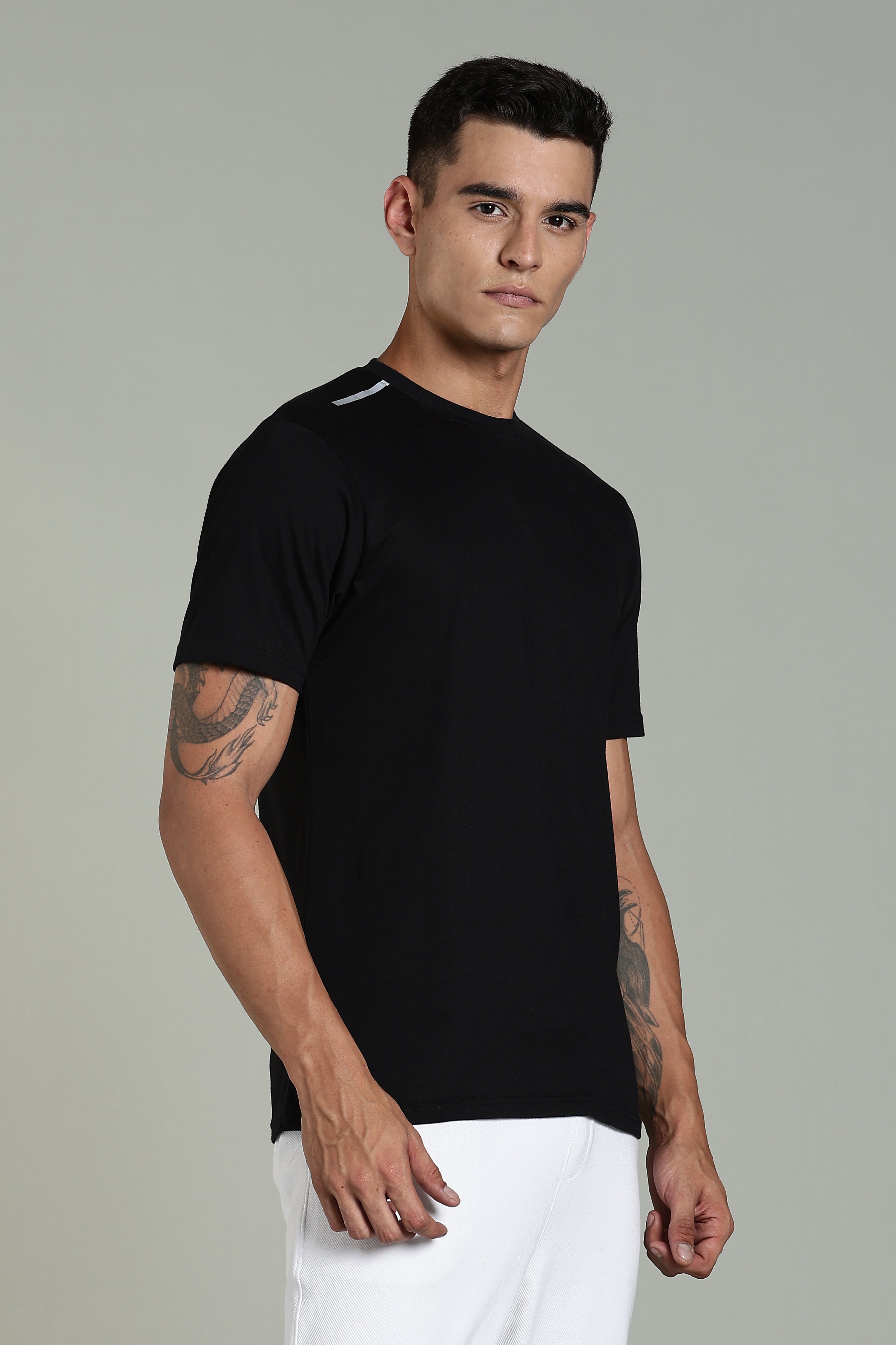 Mens Black Cotton Regular T-Shirt