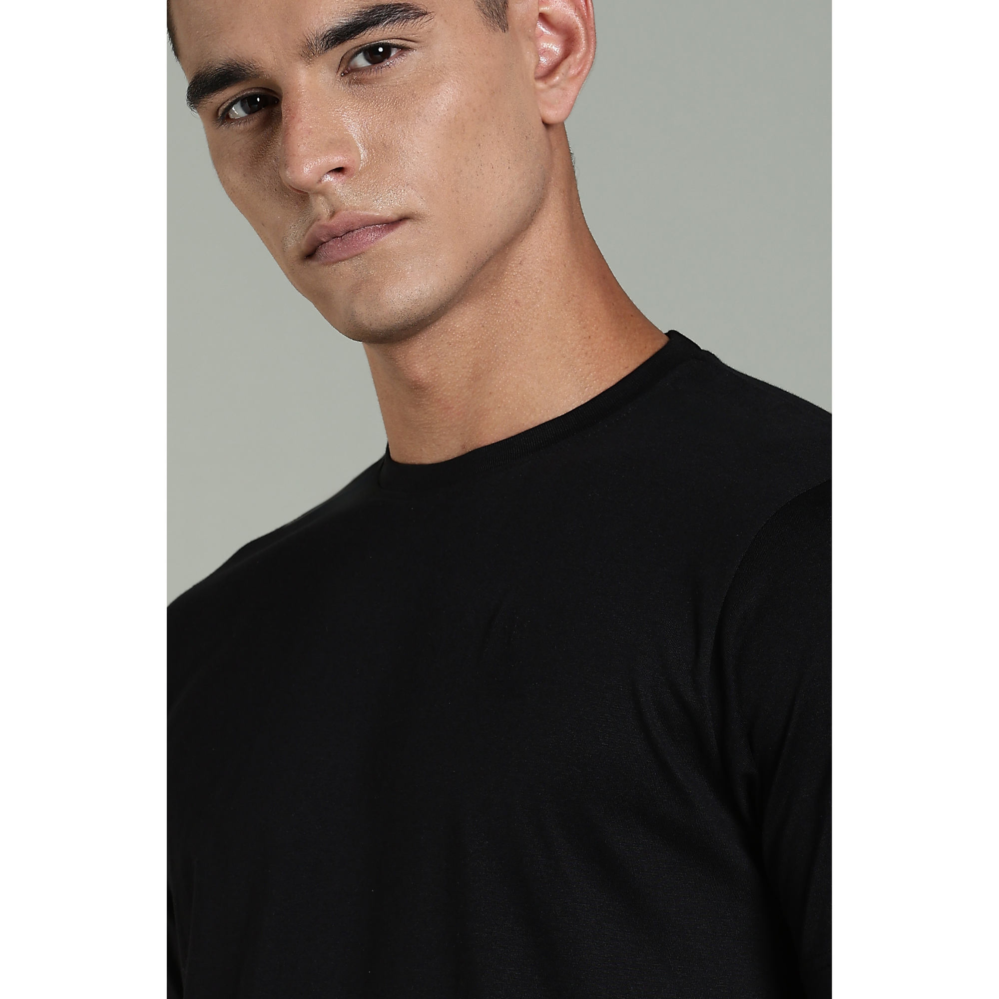Mens Black Cotton Regular T-Shirt