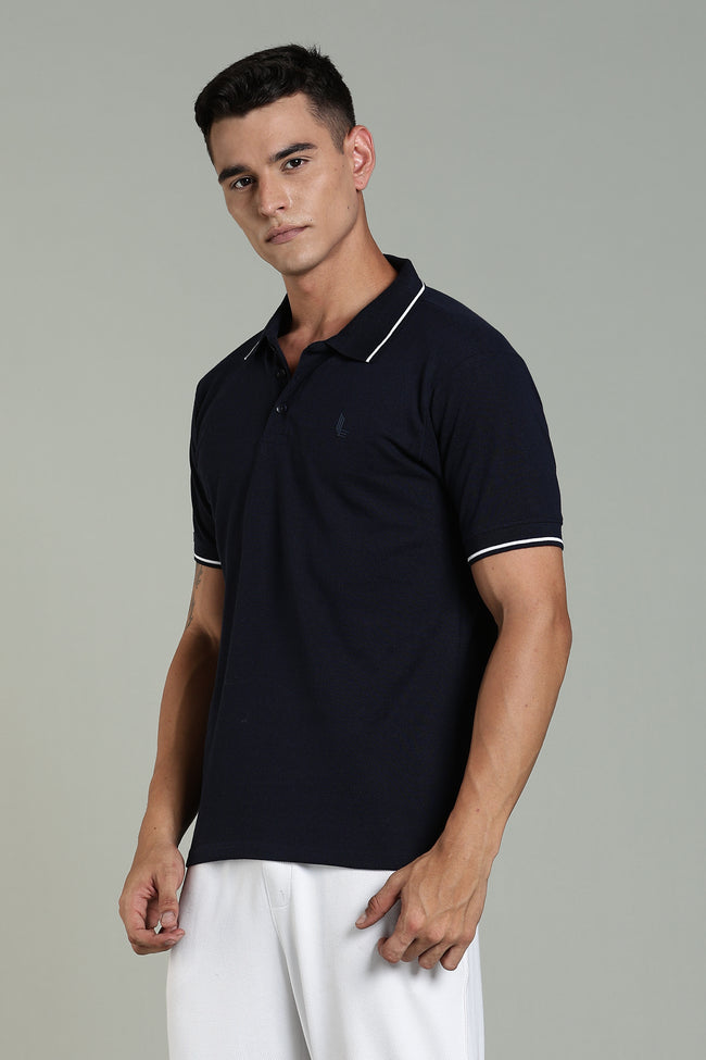 Men Navy Blue Cotton Regular T-Shirt
