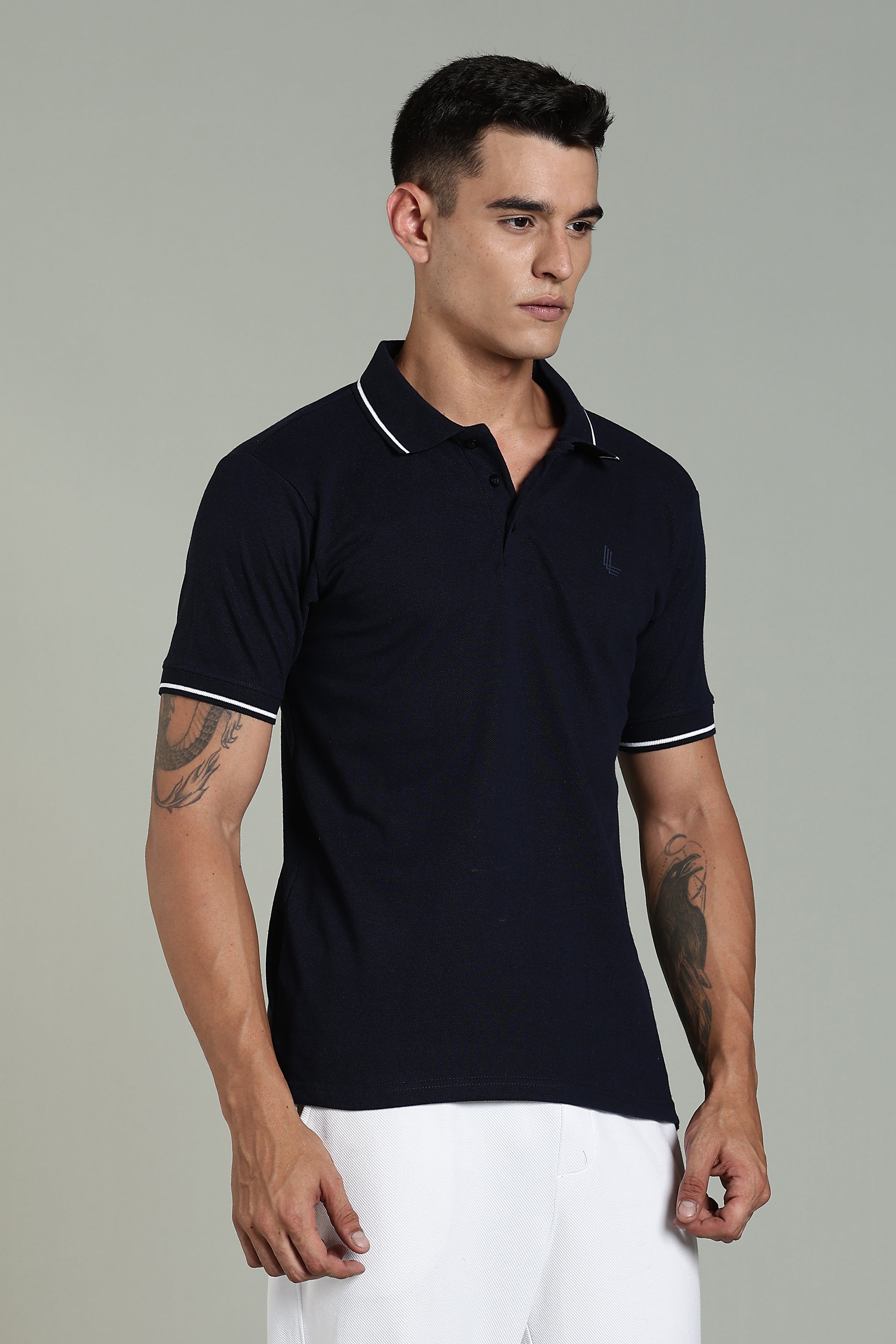 Men Navy Blue Cotton Regular T-Shirt