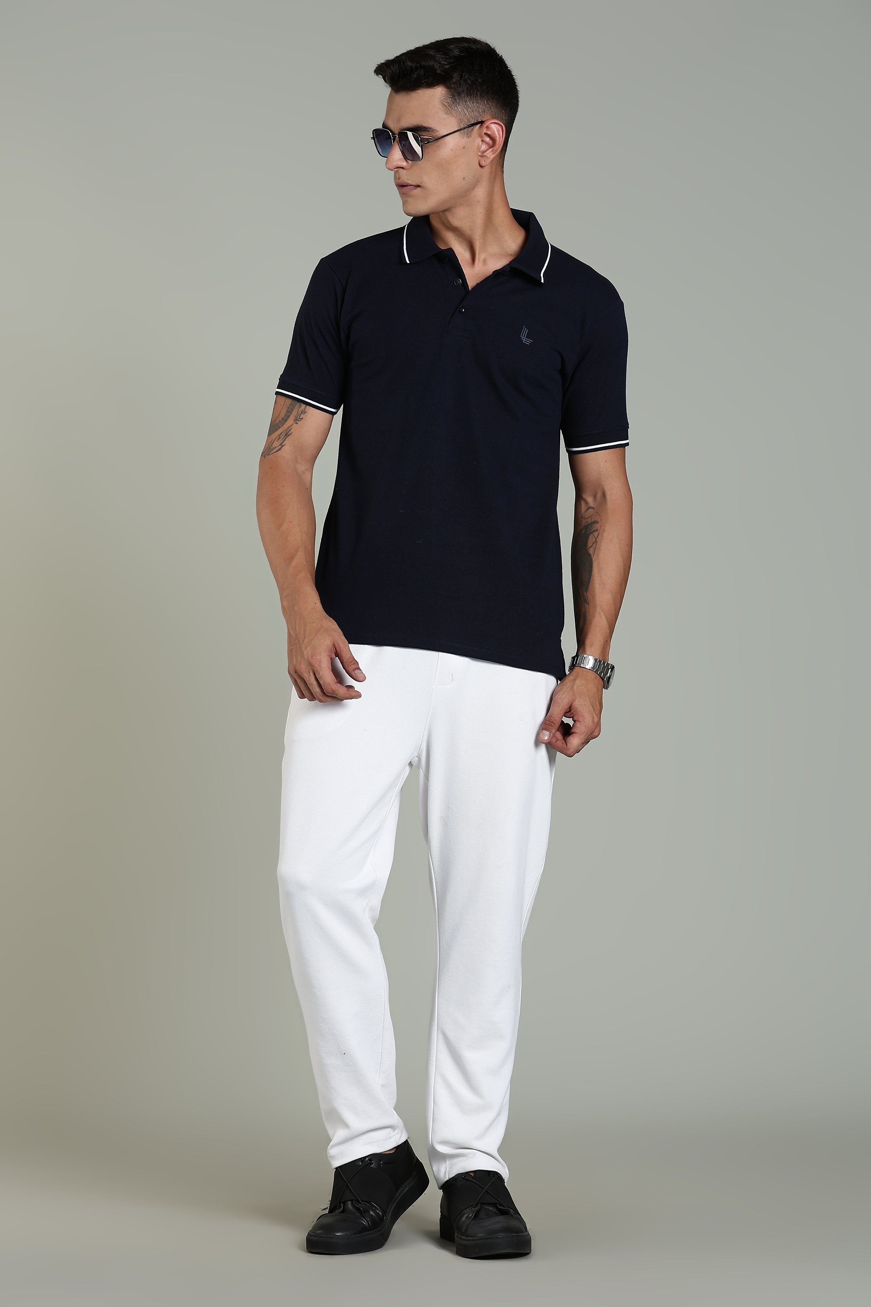 Men Navy Blue Cotton Regular T-Shirt