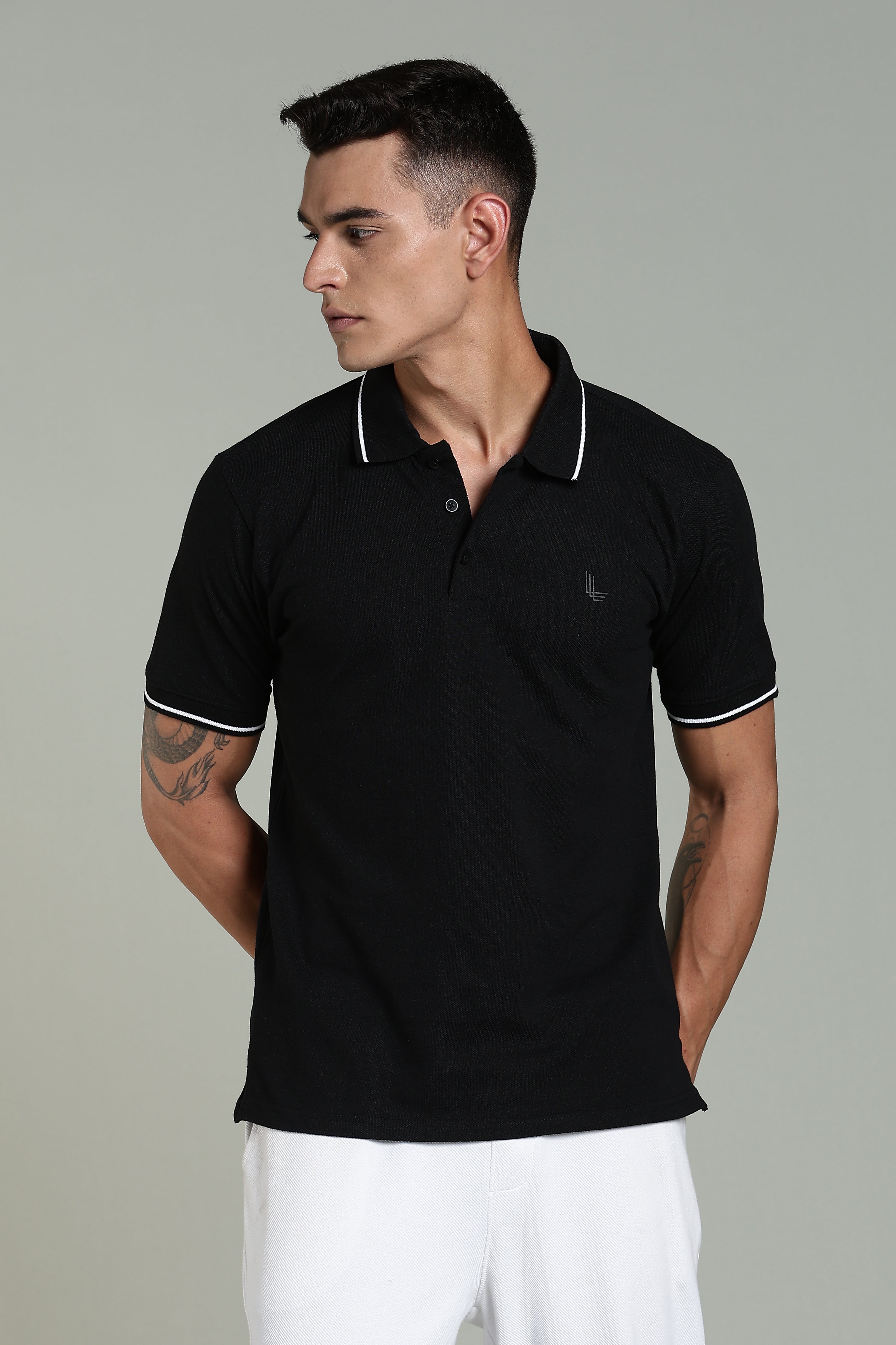 Mens Black Cotton Regular T-Shirt