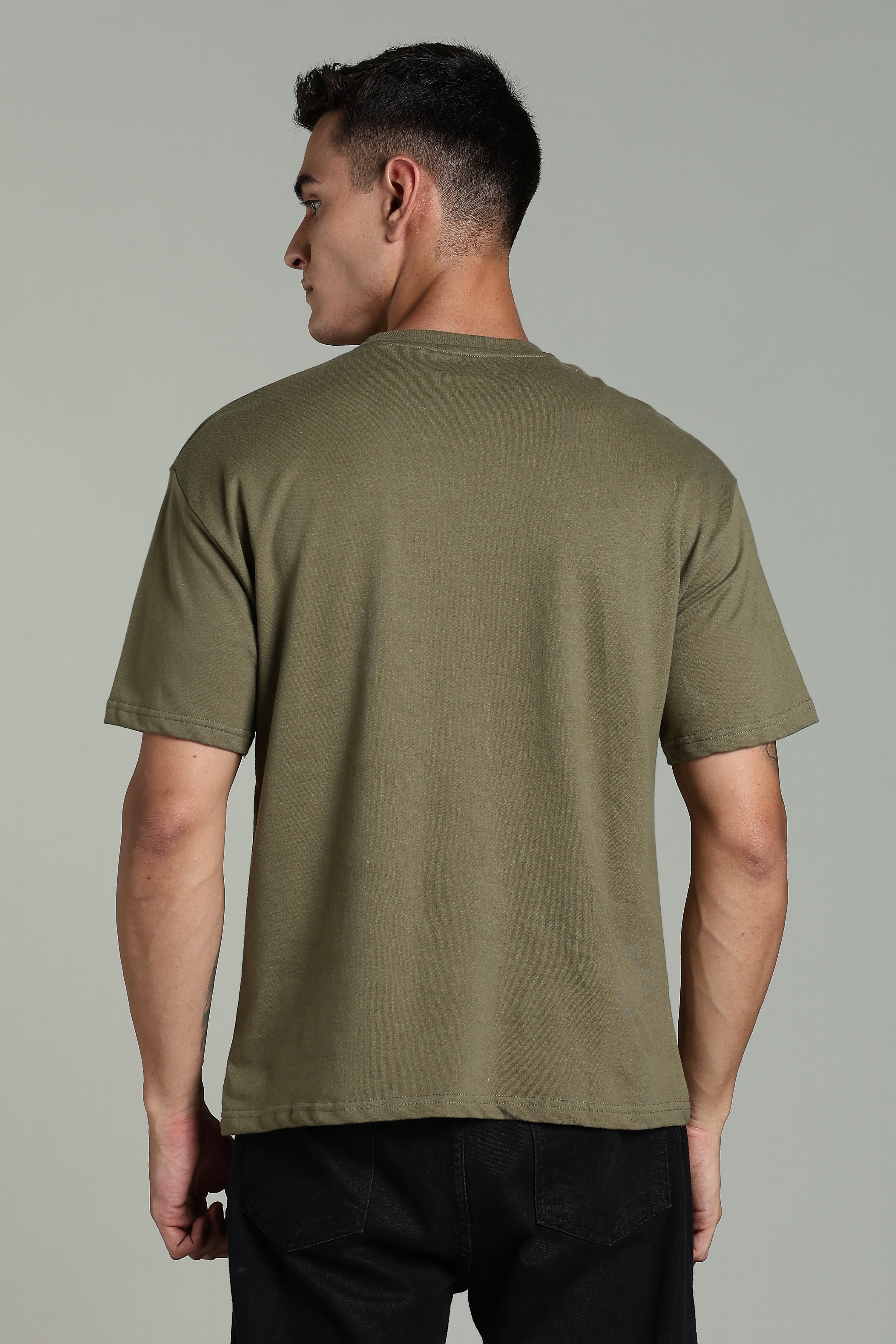 Mens Olive Cotton Oversized T-Shirt
