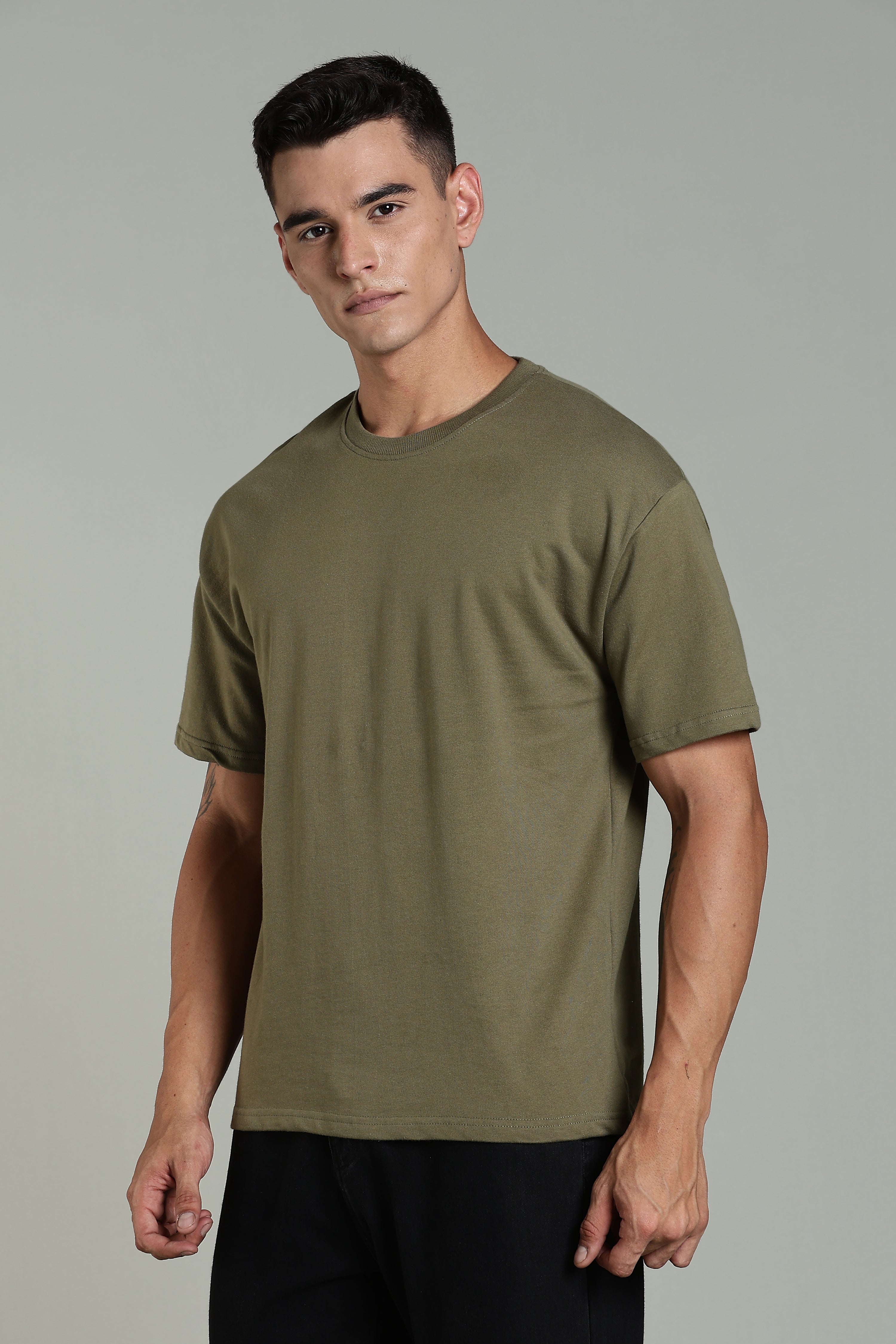 Mens Olive Cotton Oversized T-Shirt