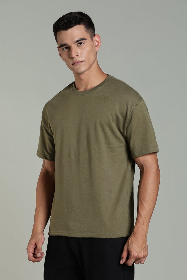 Mens Olive Cotton Oversized T-Shirt