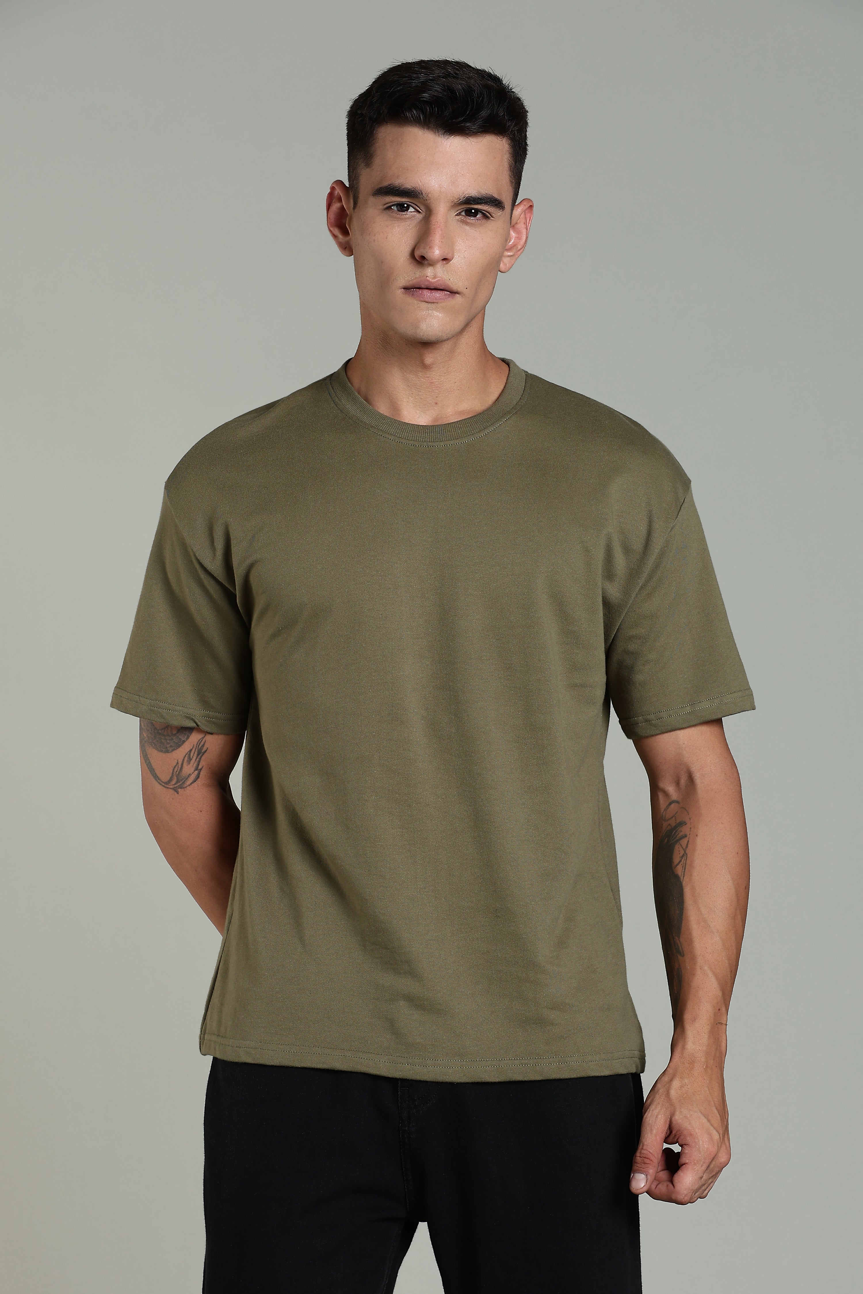Mens Olive Cotton Oversized T-Shirt