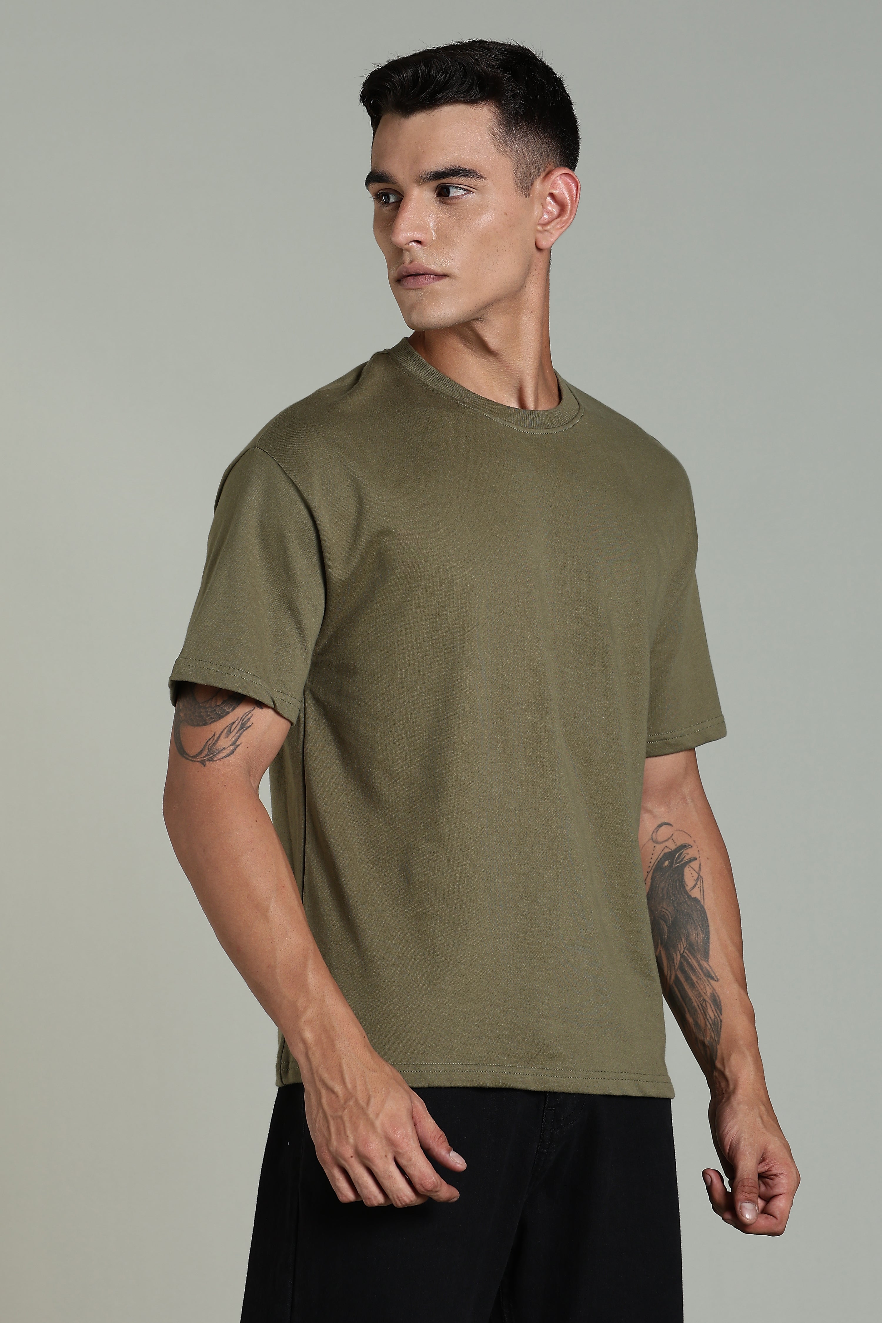 Mens Olive Cotton Oversized T-Shirt