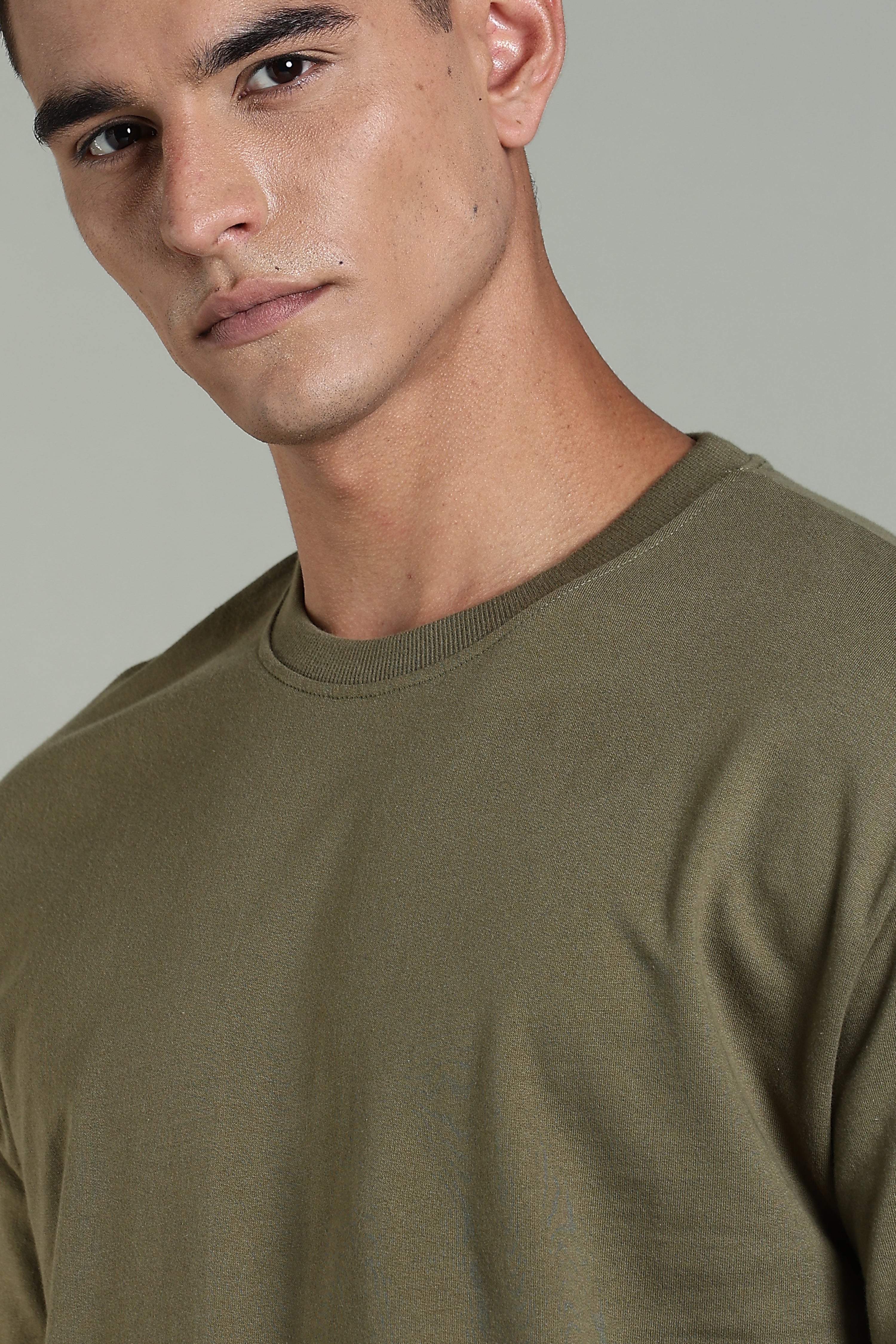 Mens Olive Cotton Oversized T-Shirt