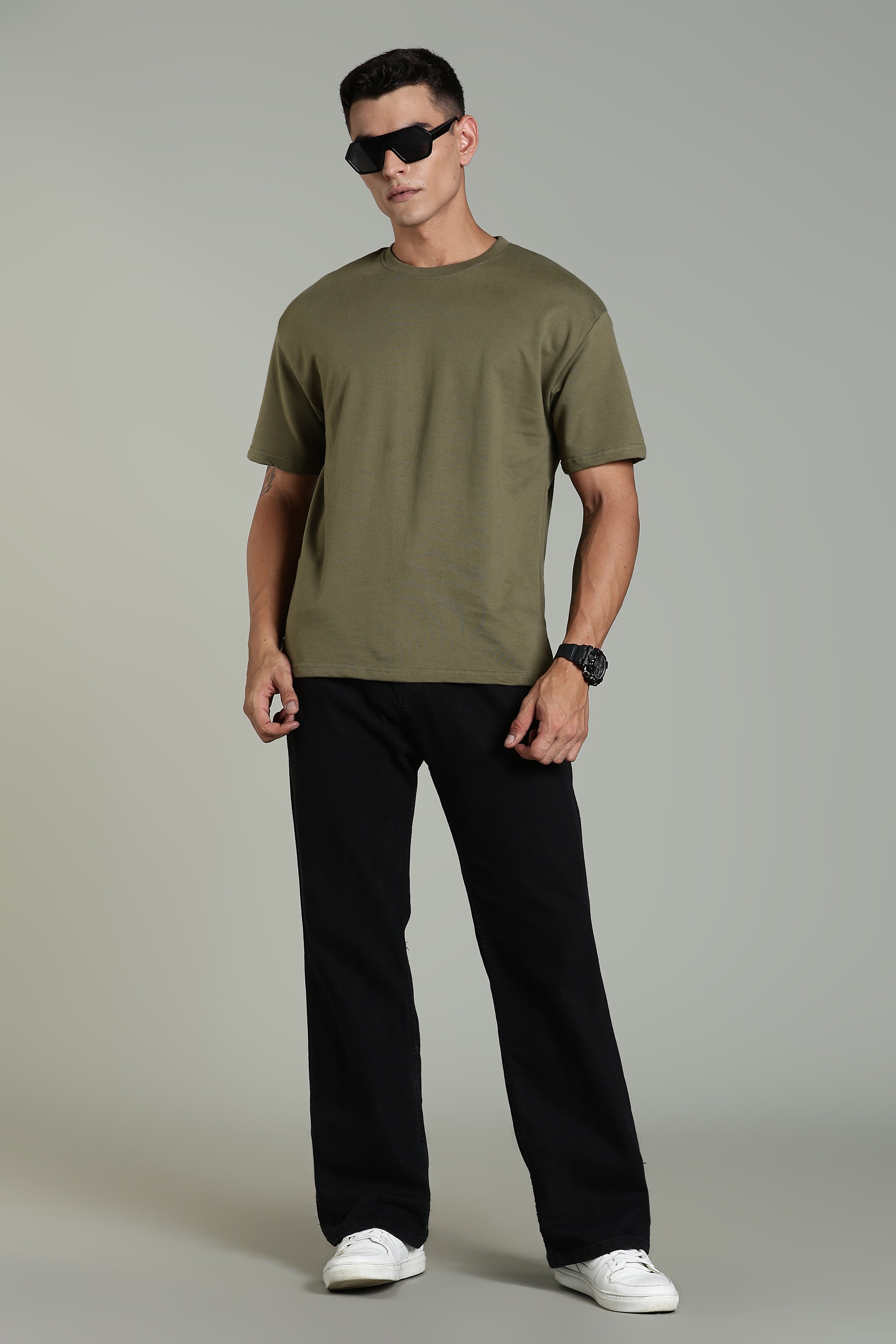 Mens Olive Cotton Oversized T-Shirt