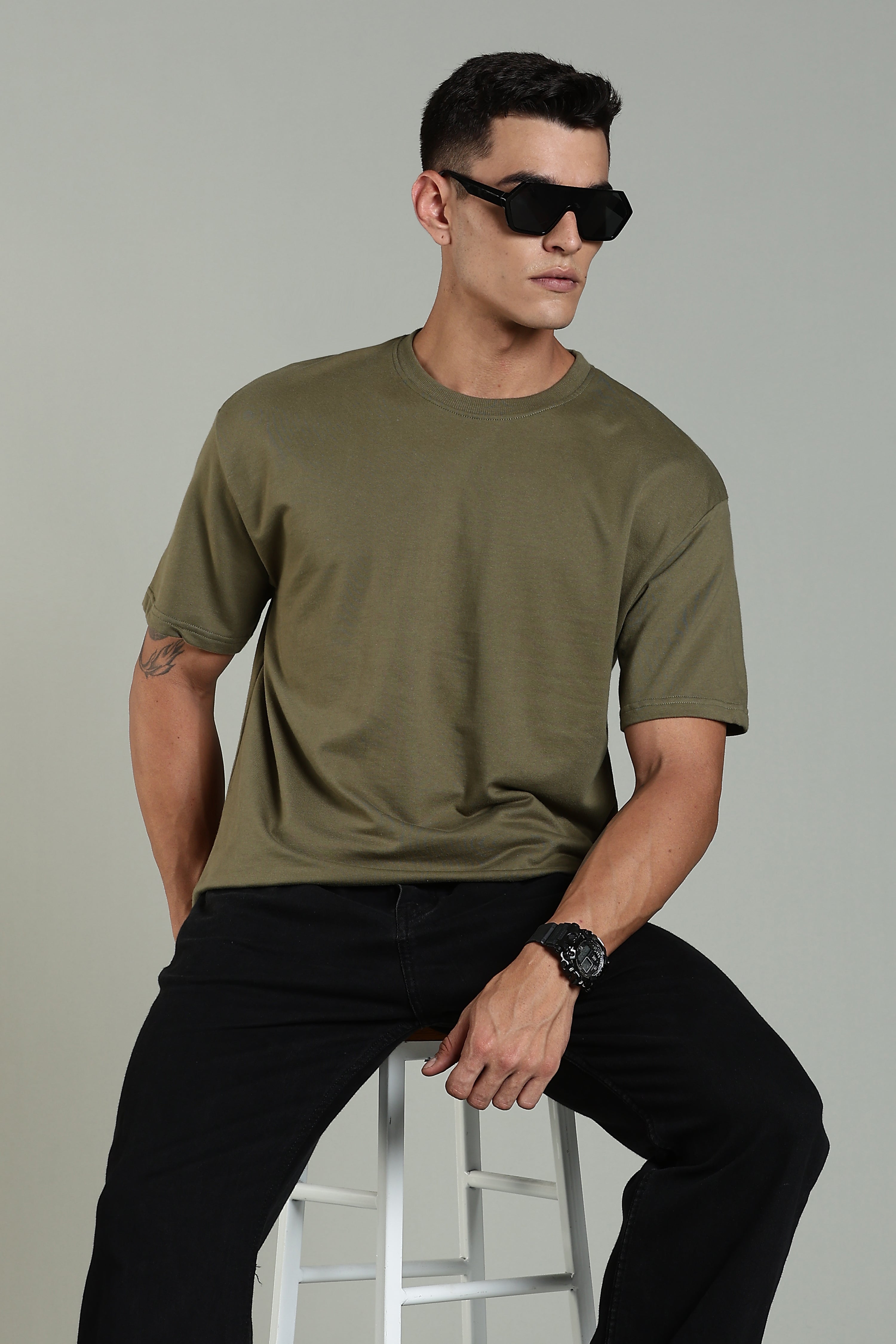 Mens Olive Cotton Oversized T-Shirt