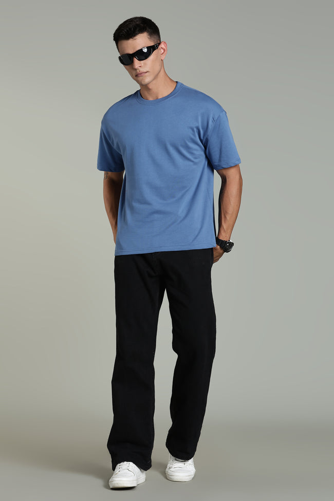 Mens Blue Cotton Oversized T-Shirt