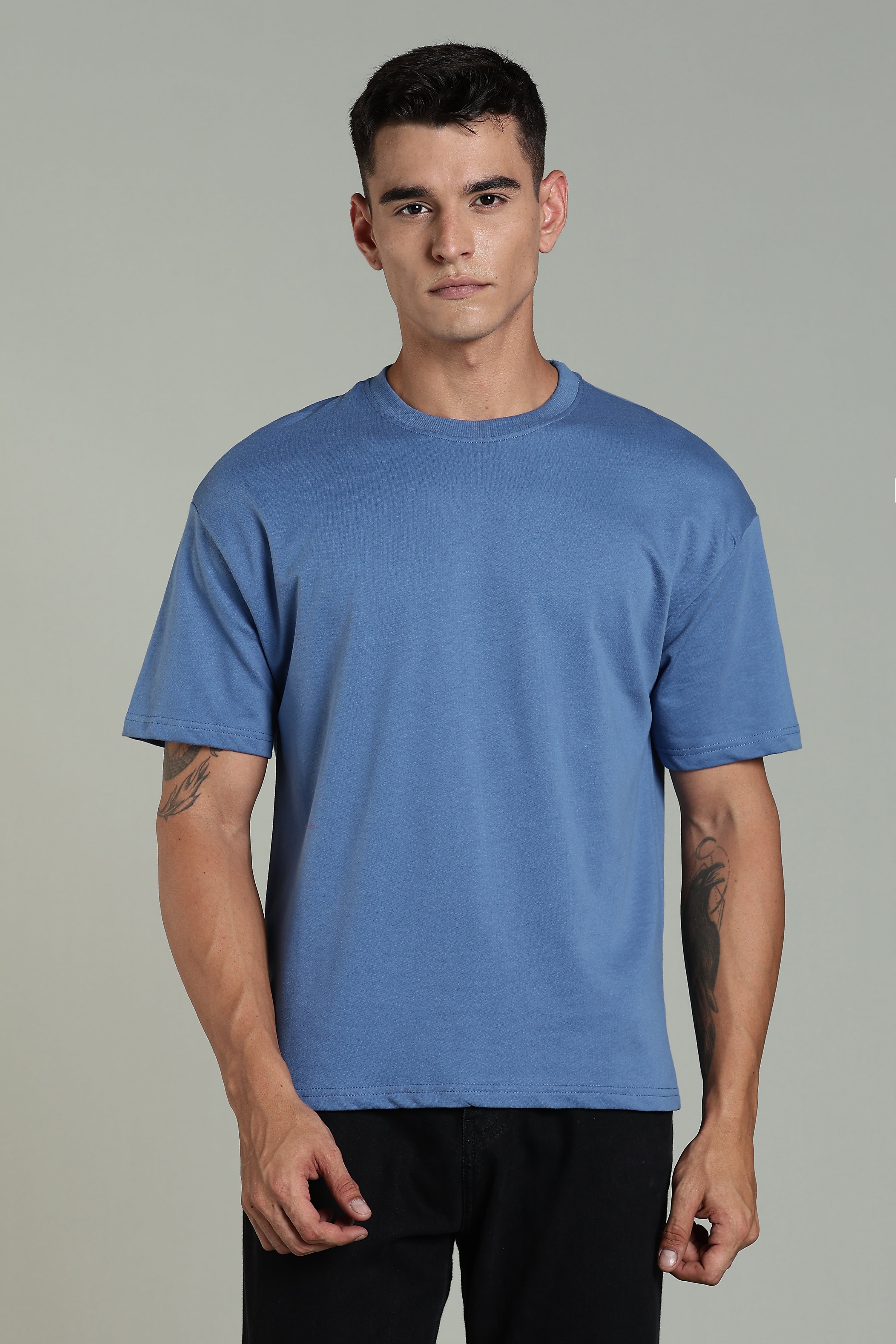 Mens Blue Cotton Oversized T-Shirt