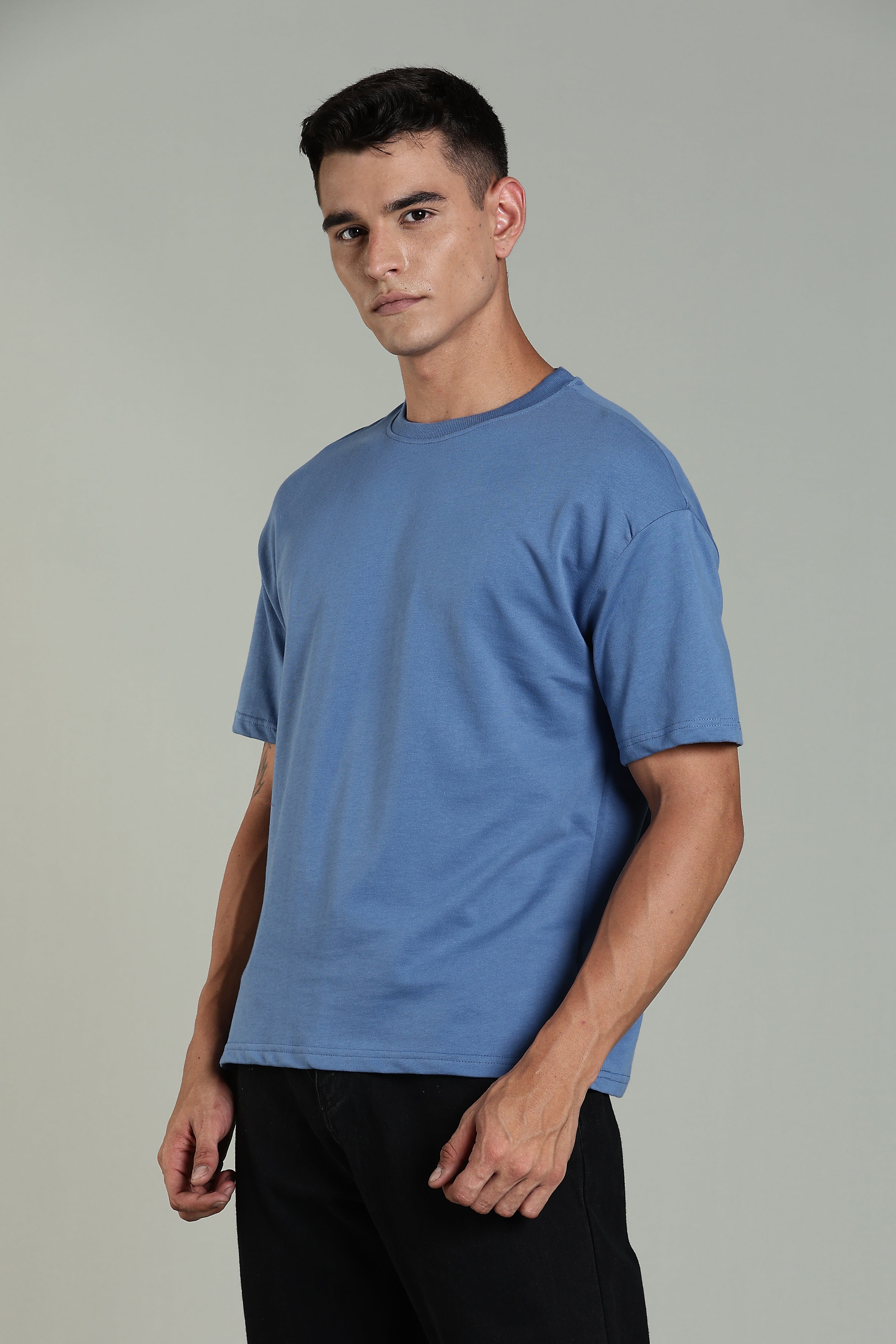 Mens Blue Cotton Oversized T-Shirt