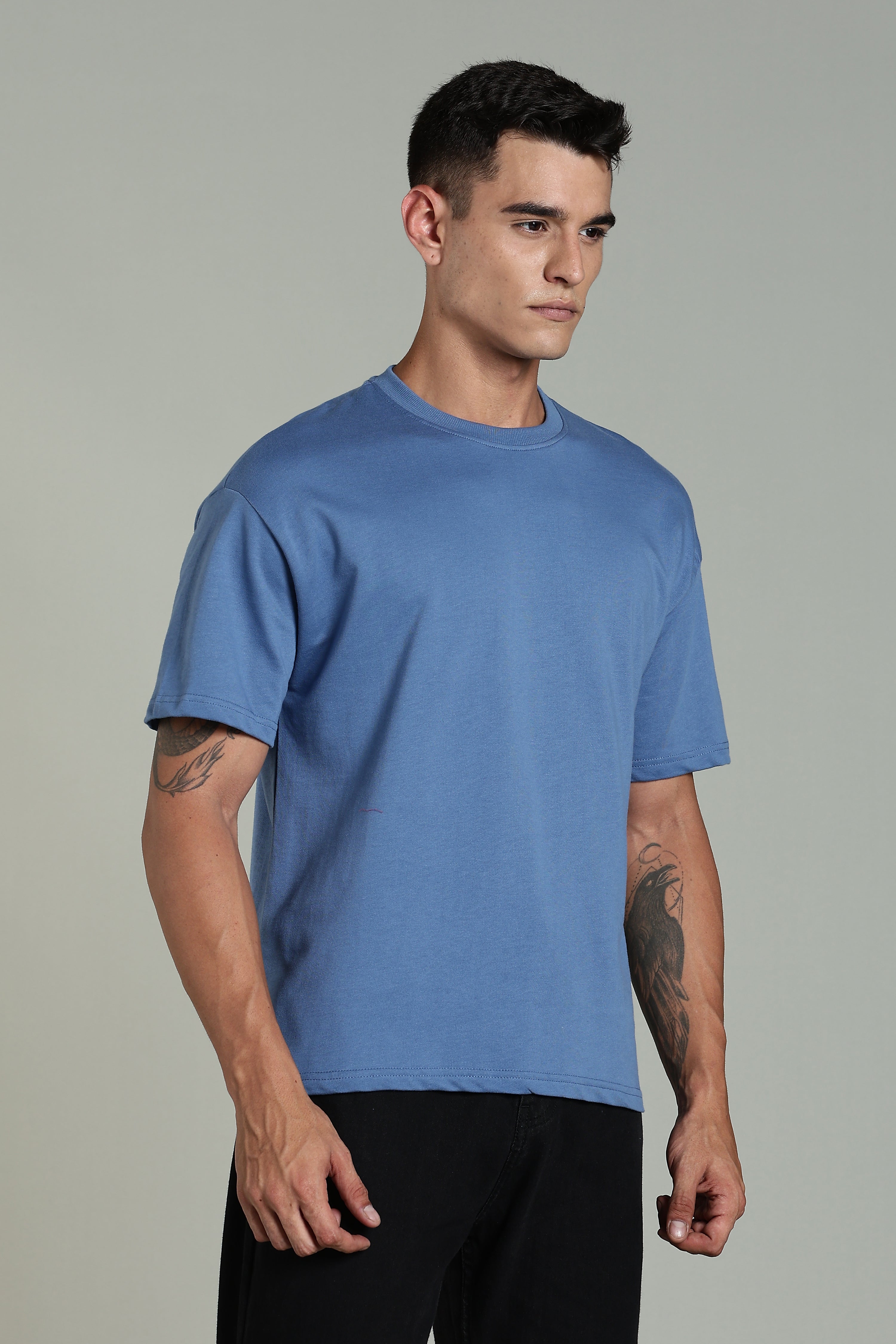 Mens Blue Cotton Oversized T-Shirt