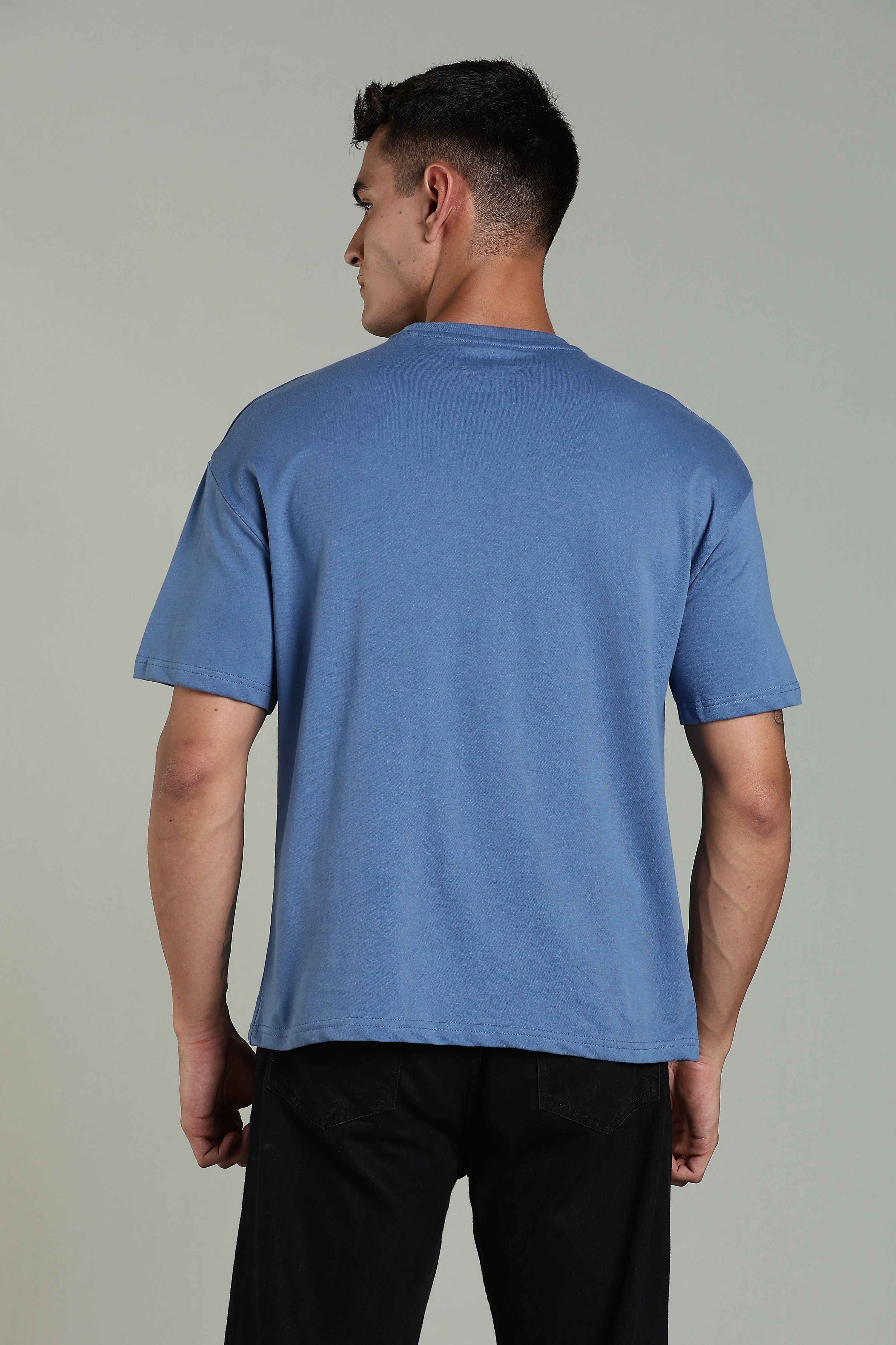 Mens Blue Cotton Oversized T-Shirt