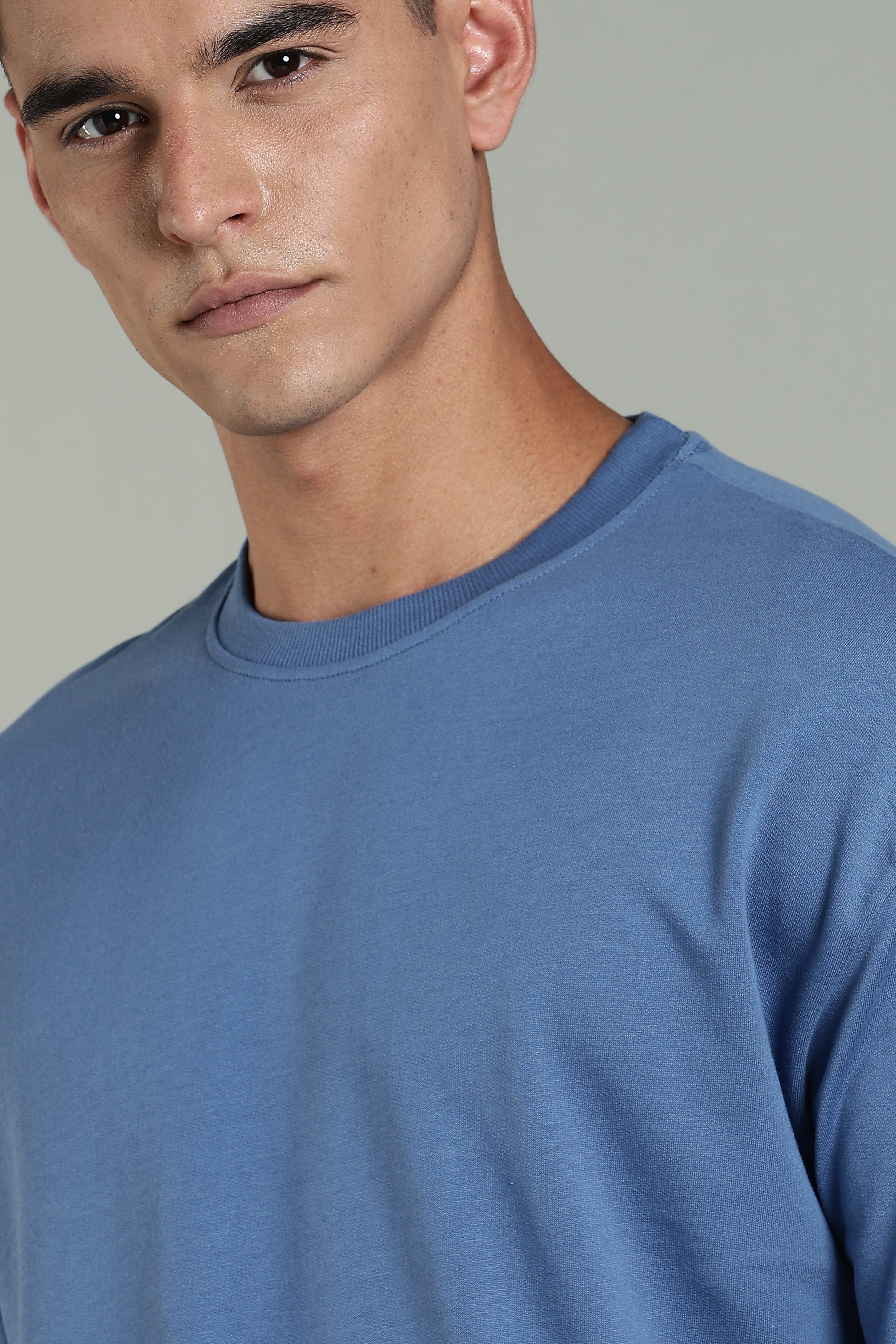 Mens Blue Cotton Oversized T-Shirt