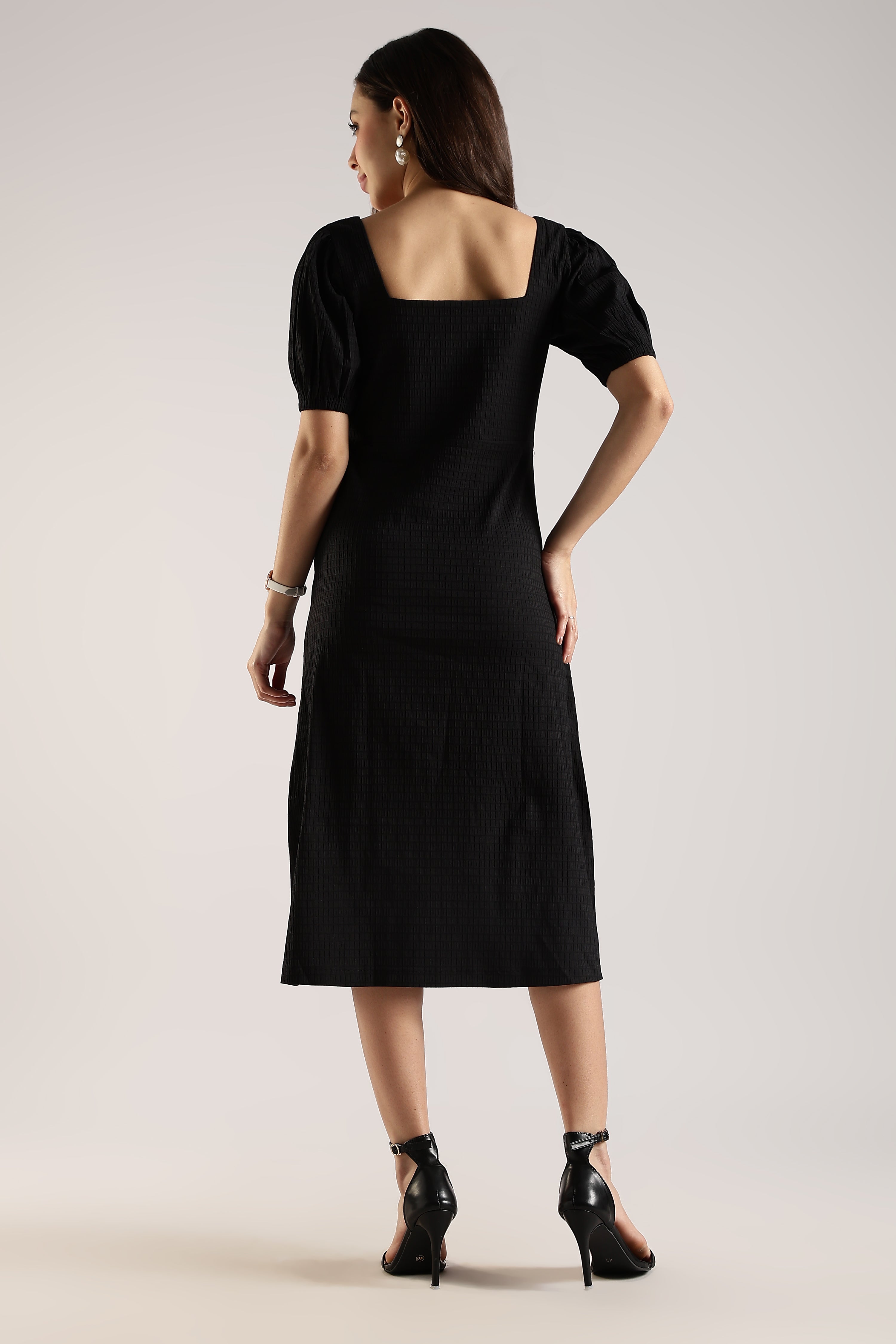 Women Black Textured Midi Dress
