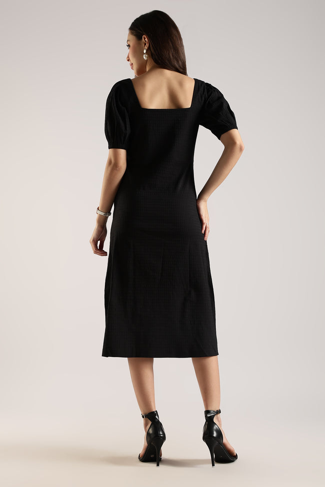 Women Black Textured Midi Dress