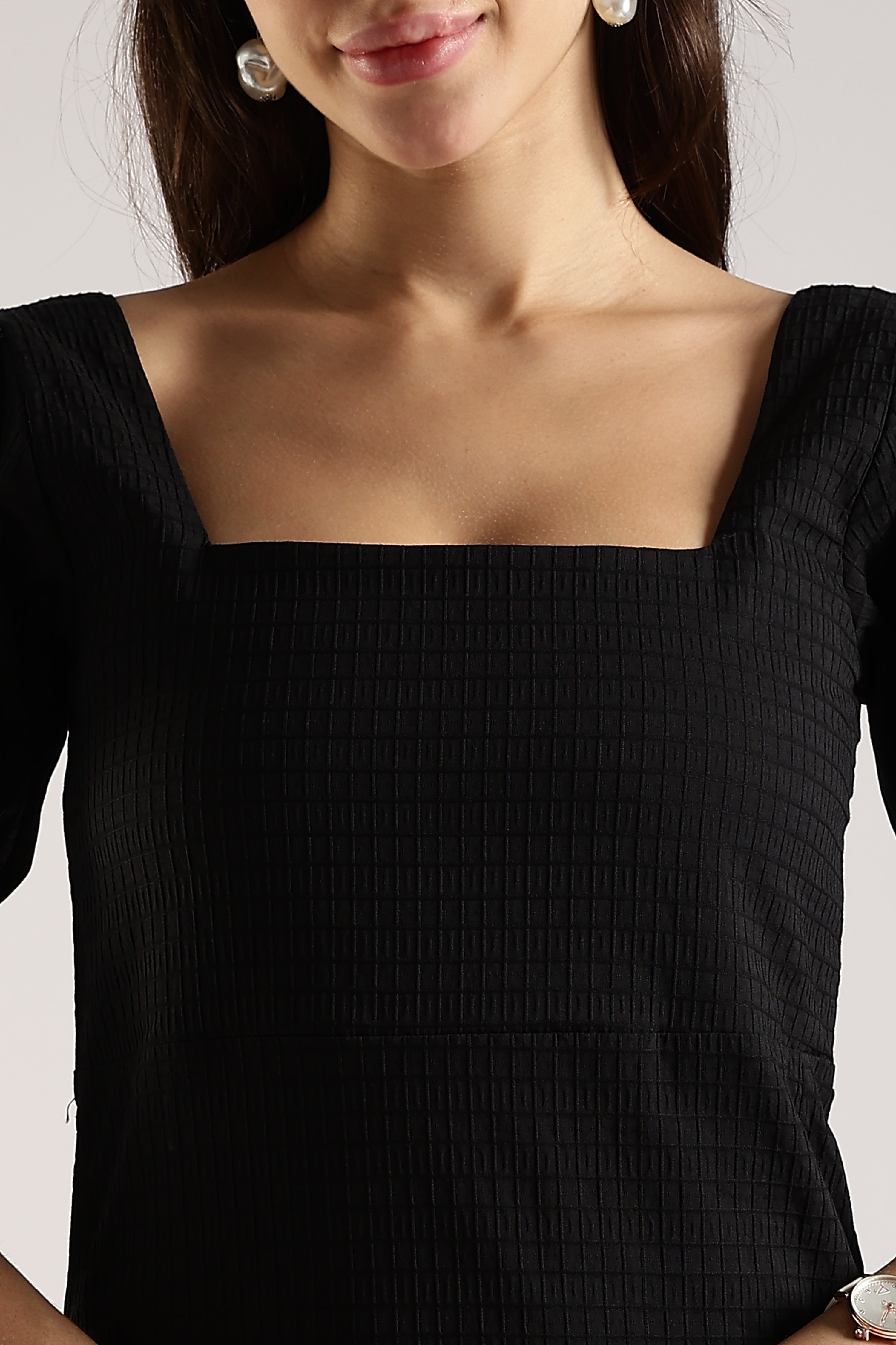 Women Black Textured Midi Dress