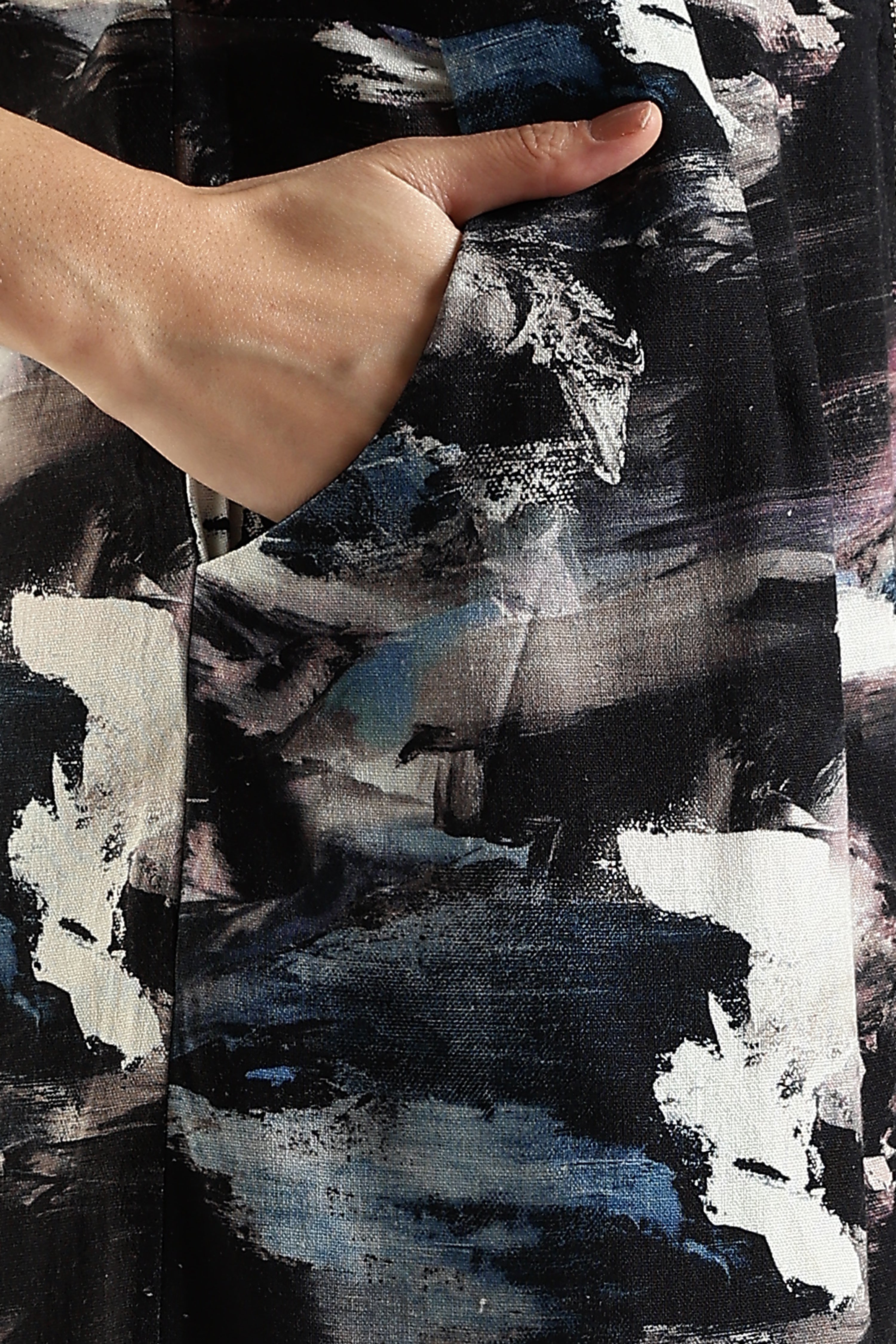 Women Dark Blue Front Zipper Shirt Dress