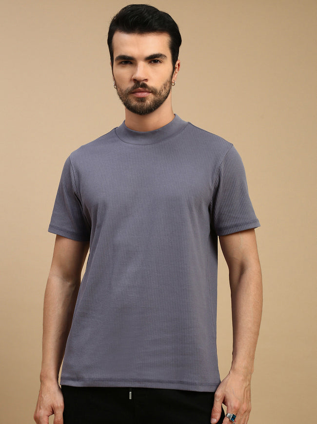 Men Blue Basic Crew Neck T-Shirt