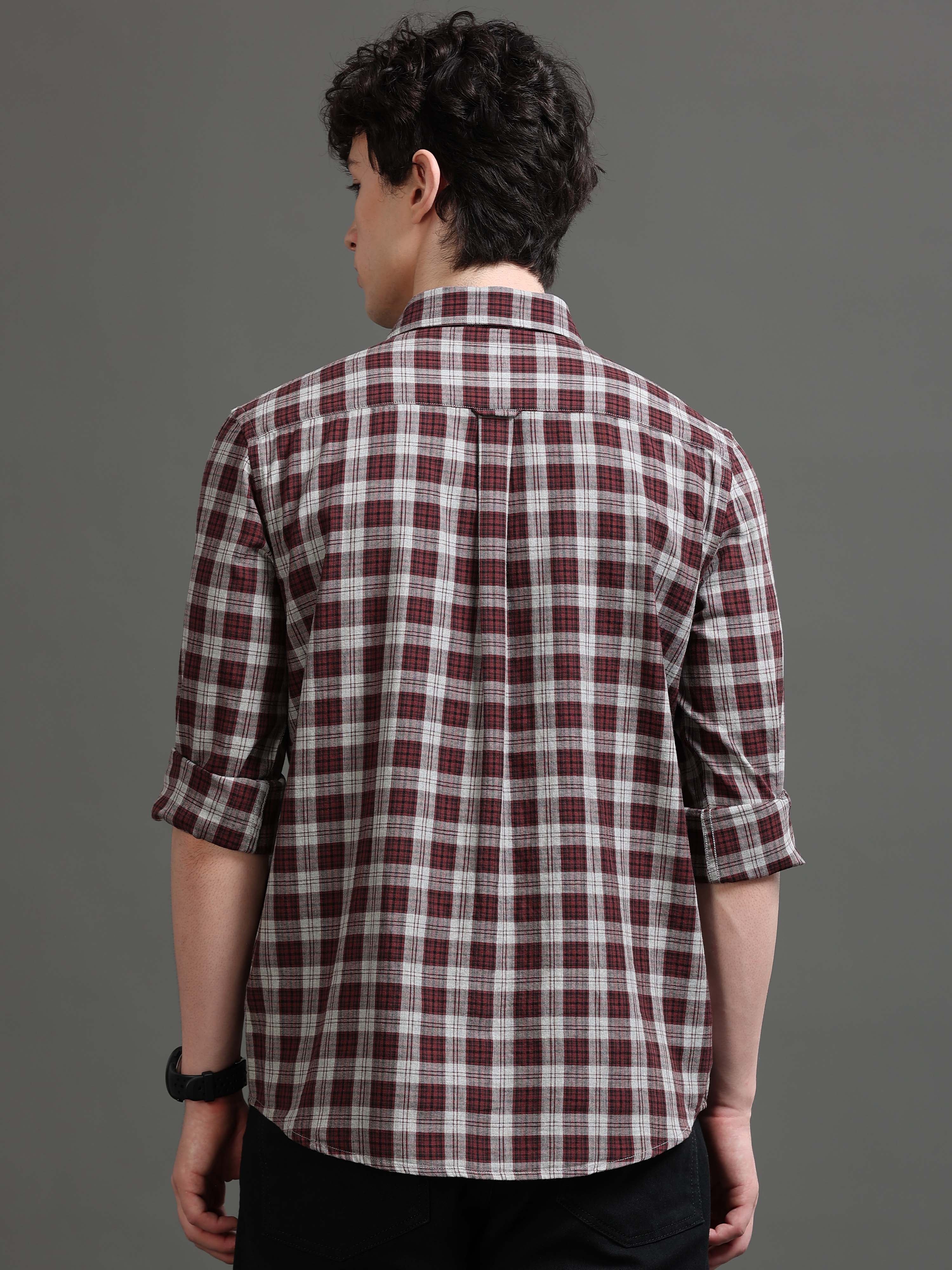 Men Brown Checked Shirt