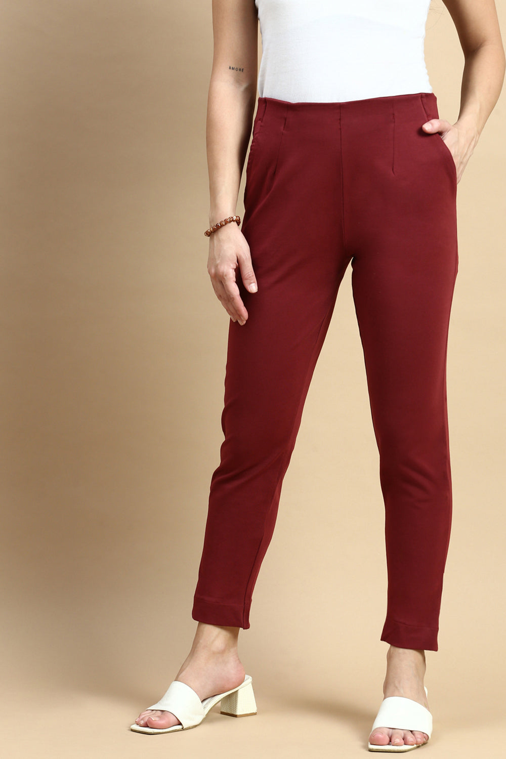 Women Maroon Casual Pants