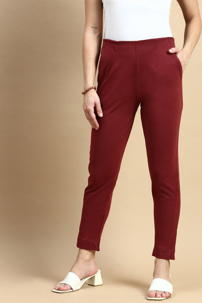 Women Maroon Casual Pants