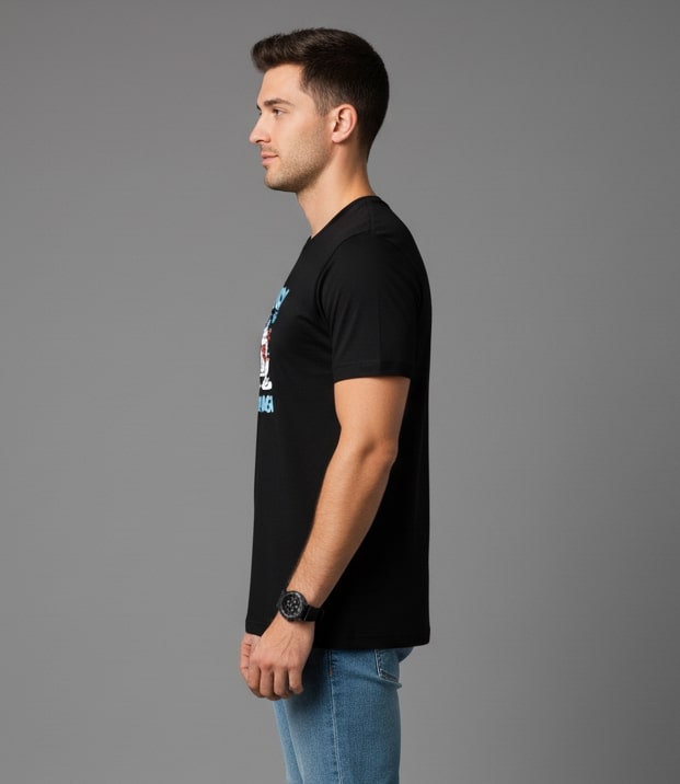 Men Printed Black Cotton Tshirt