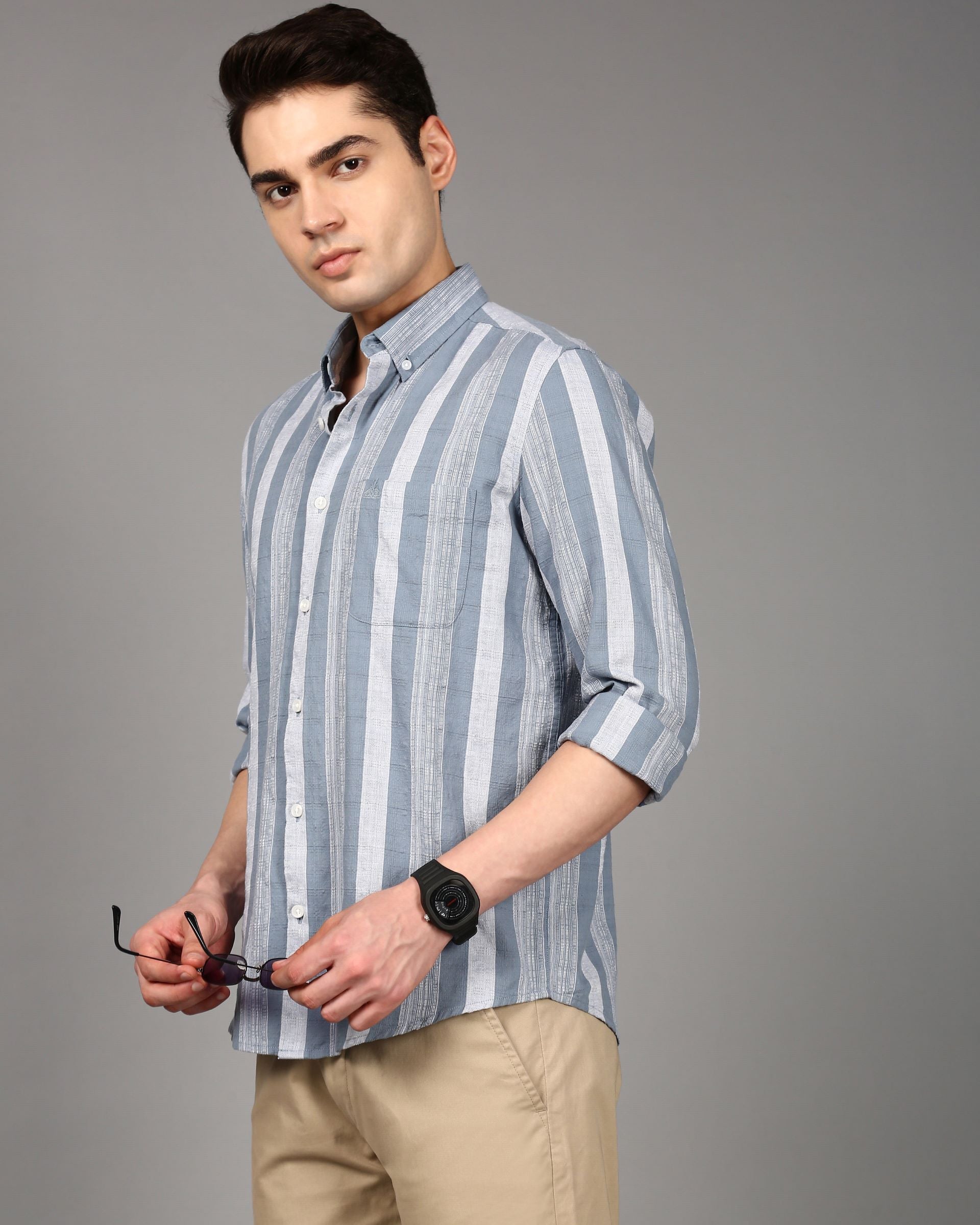 Men Blue Striped Shirt