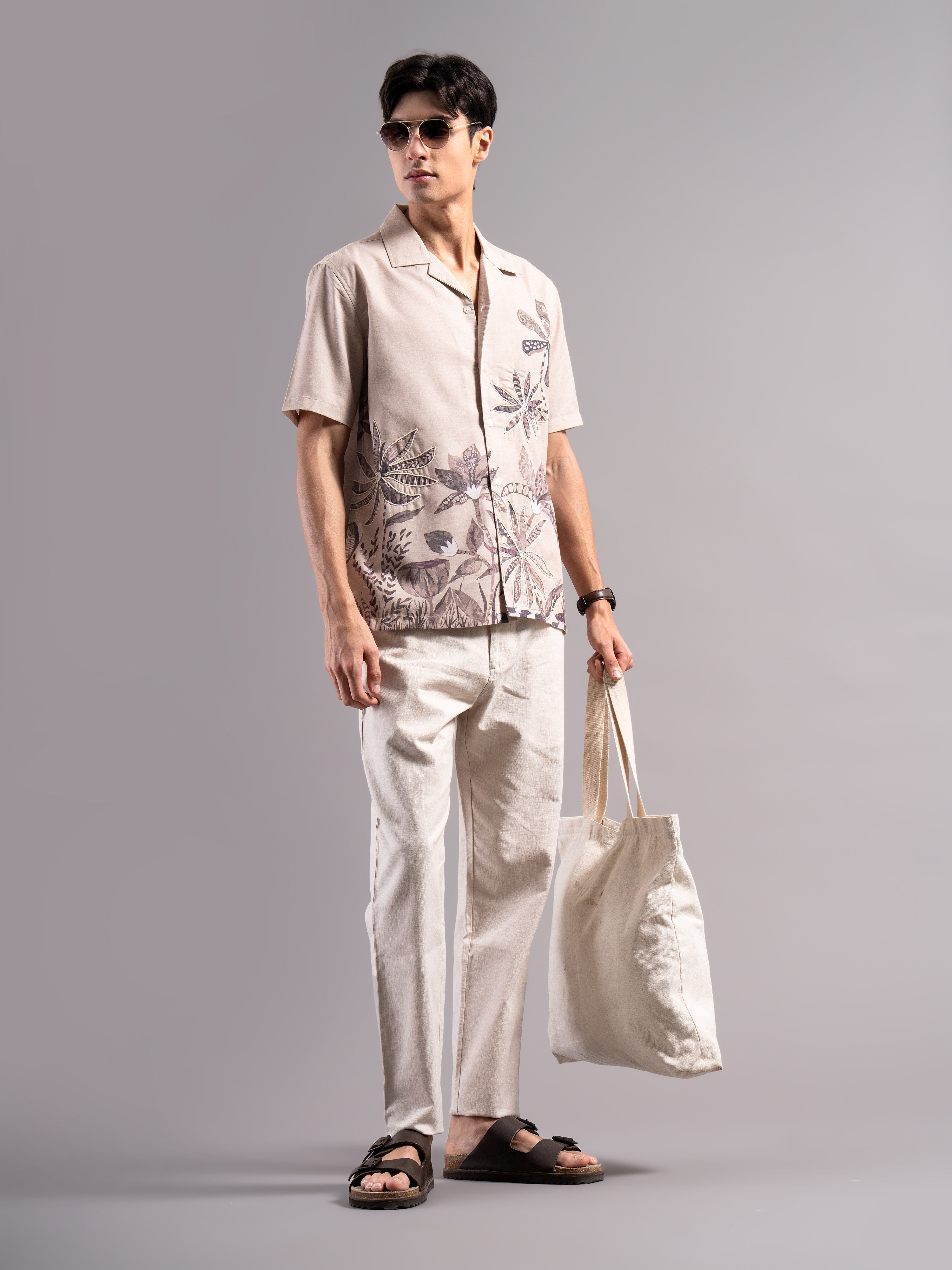 Men Beige Printed Casual Shirt