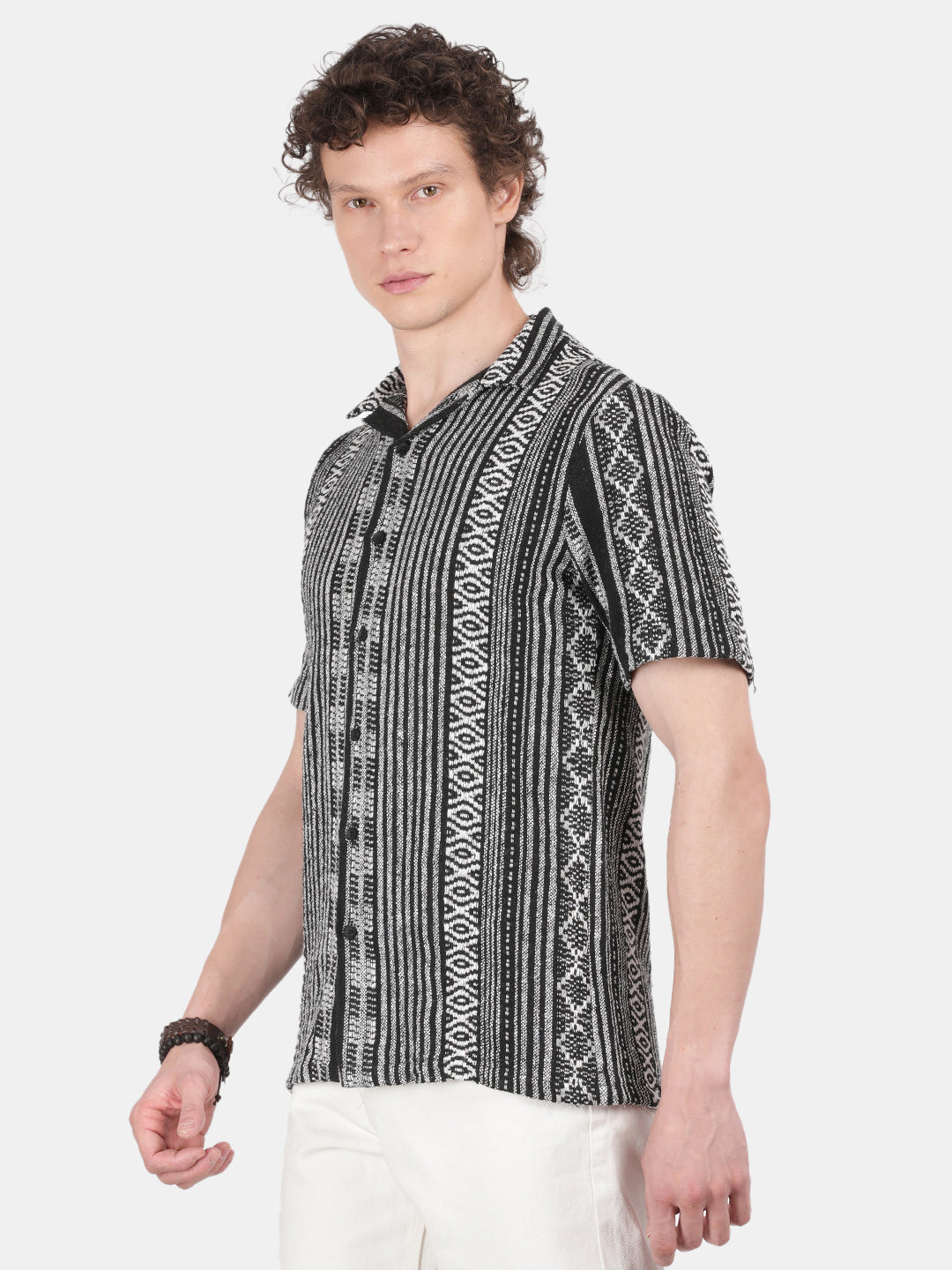 Men Black Slim Fit Spread Collar Half Sleeve Casual Shirt
