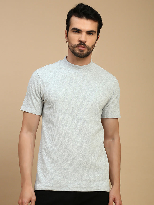 Men Grey High Neck Tee