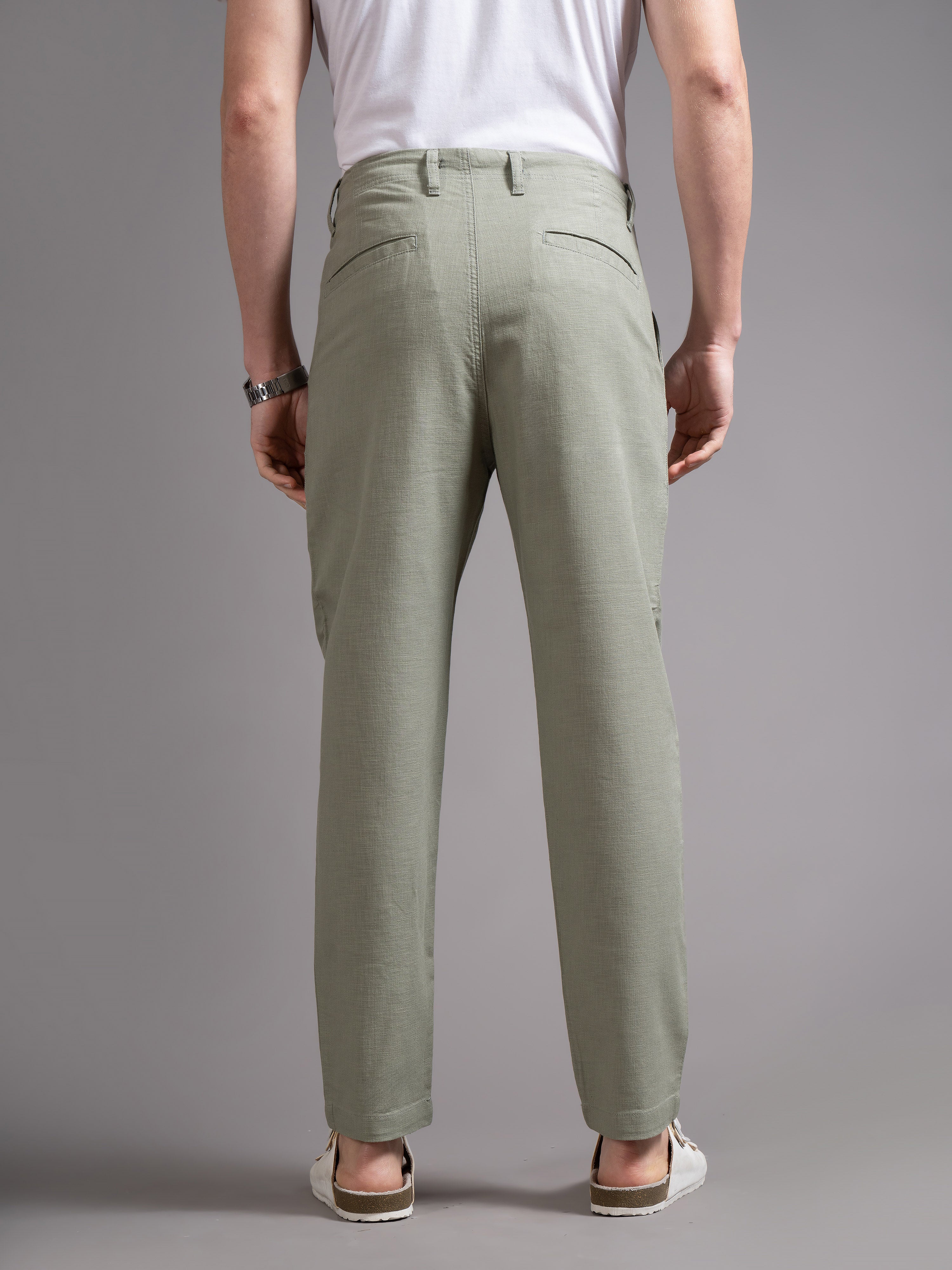 Men Green DrawString Regular Fit Chinos Trouser
