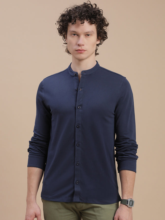 Men Navy Full Sleeve Shirt