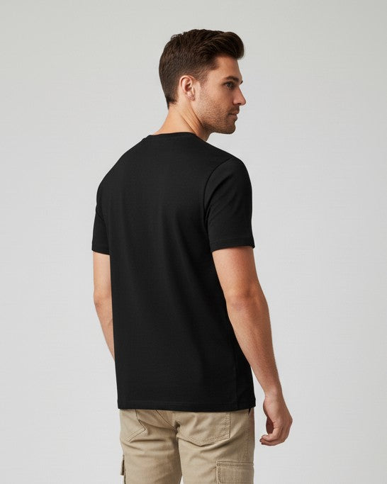 Men Printed Black Cotton Tshirt