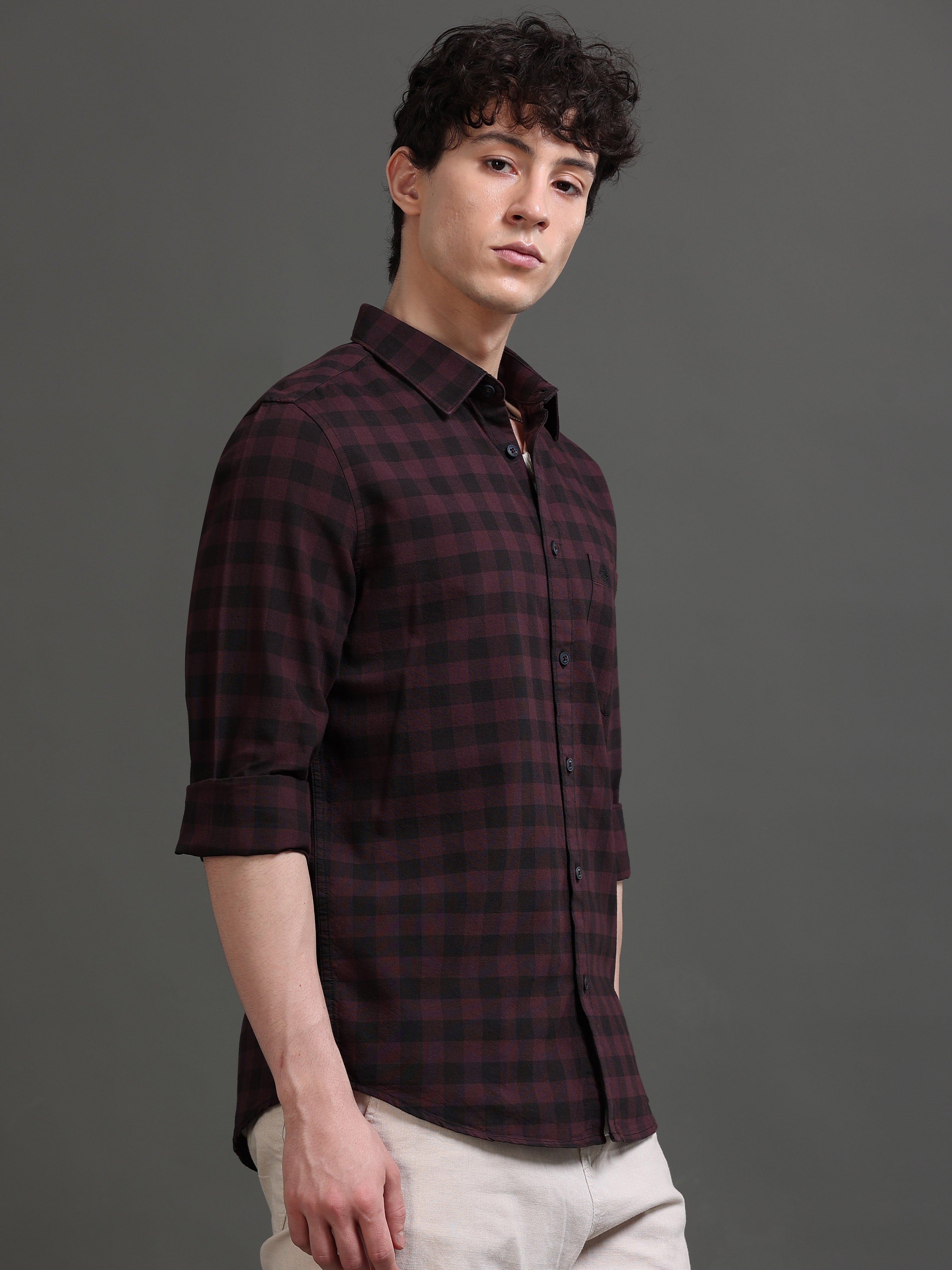 Men Purple Checked Shirt