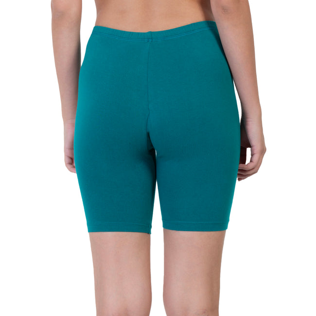 Women Green Thigh Length Cycling Shorts