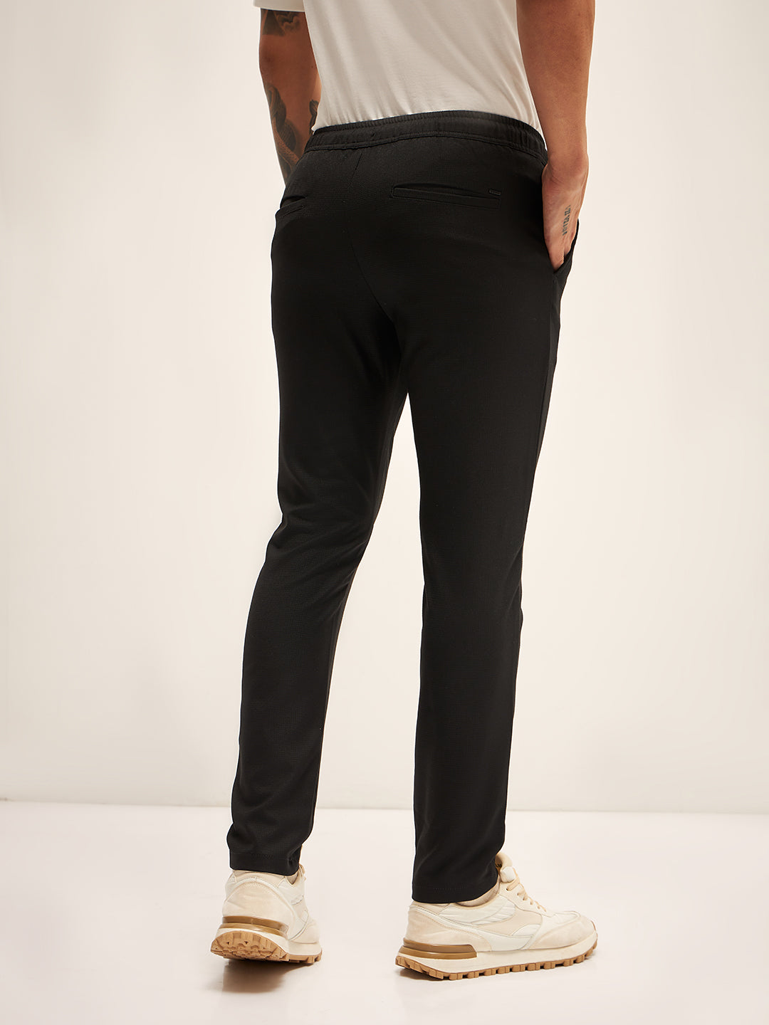 Men Black Solid 4 Way Stretch Formal Trouser