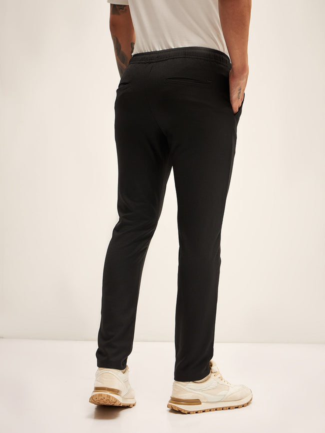 Men Black Solid 4 Way Stretch Formal Trouser