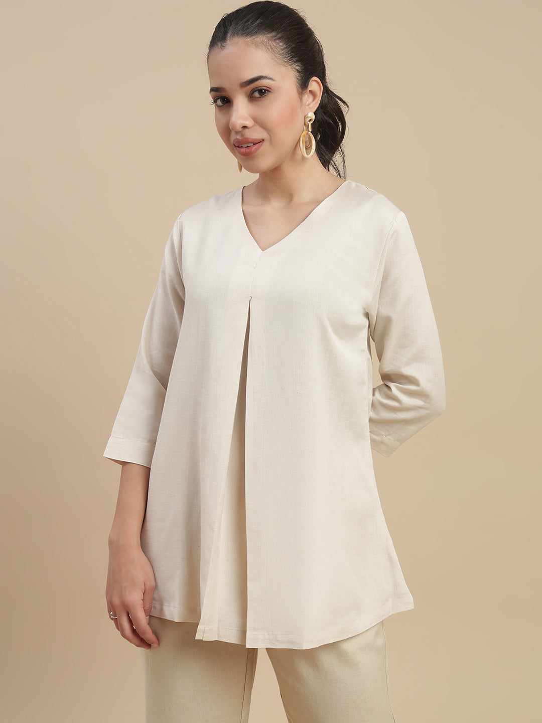 Women Beige Casual Tunic Top