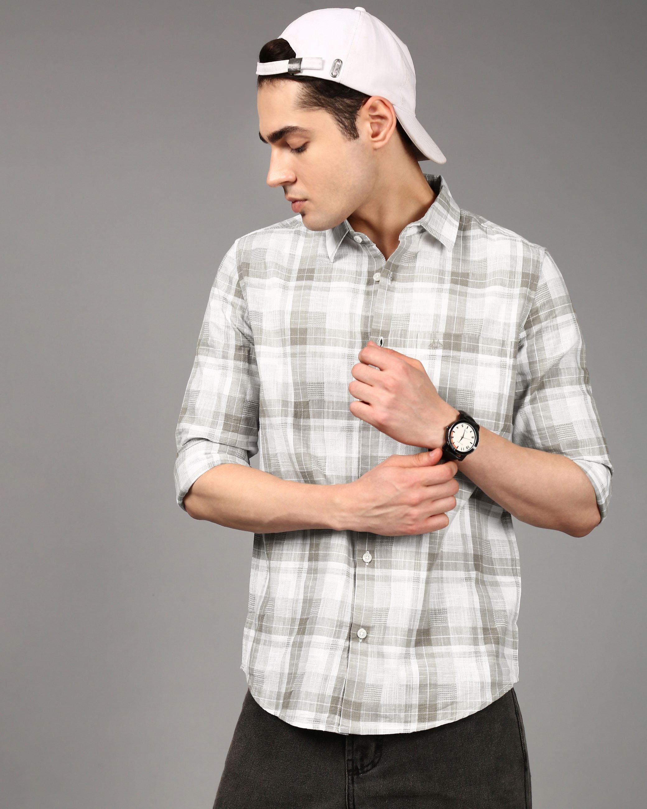 Men Grey Checked Shirt